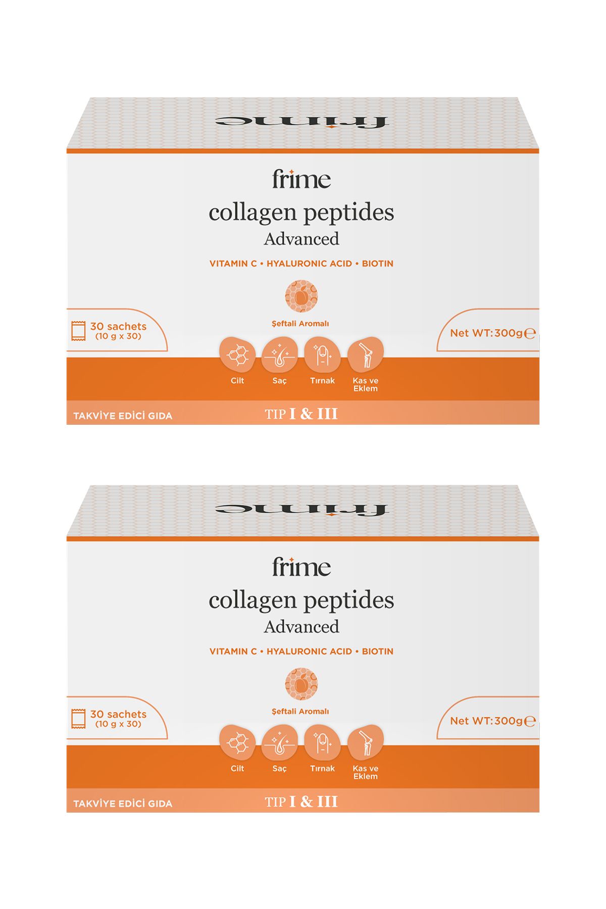 Frime Collagen Peptides Advanced – Yenileyici – C Vitamini & Hyaluronik Asit & Biotin – 300 gr x 2 Adet