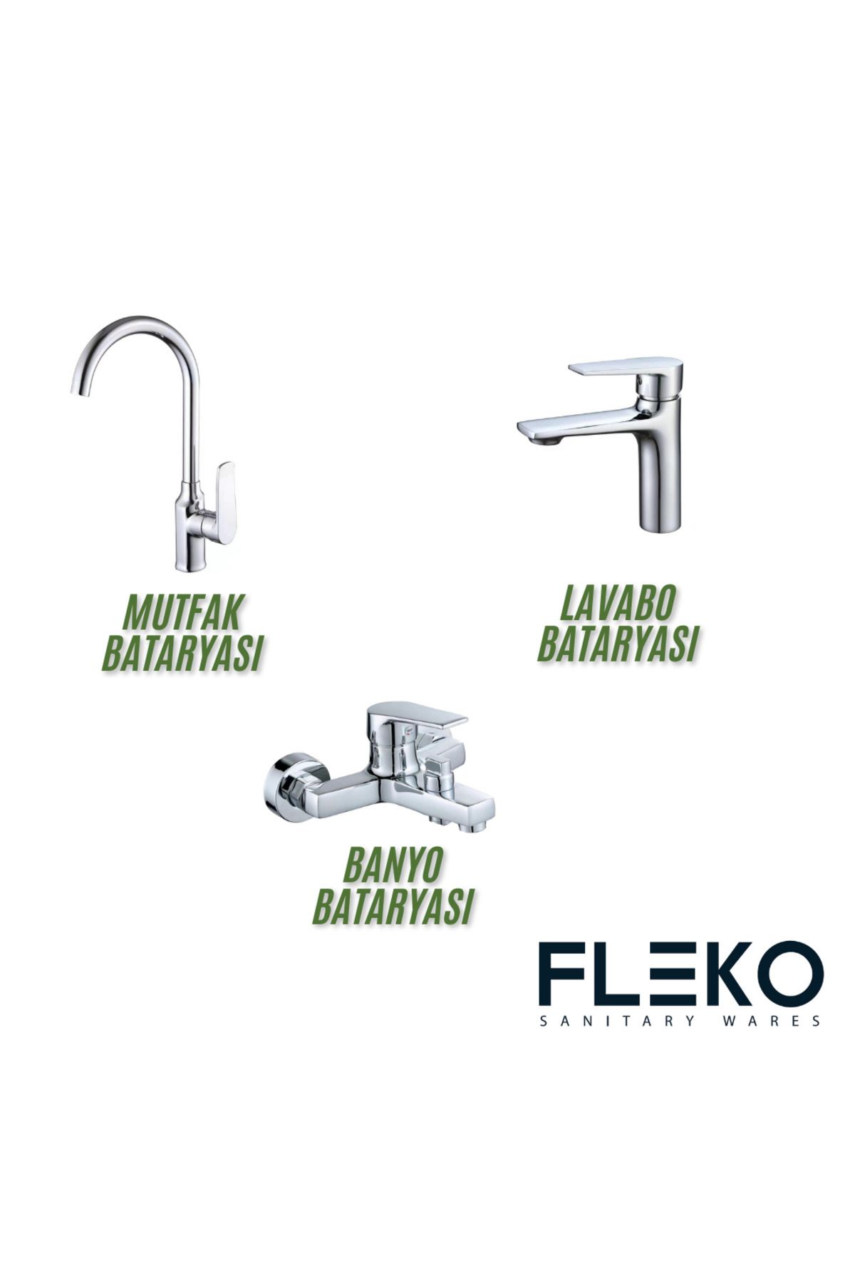 KAVİTİCARET Fleko Krom Renkli Mutfak, Lavabo ve Banyo Bataryası (3 Lü set)