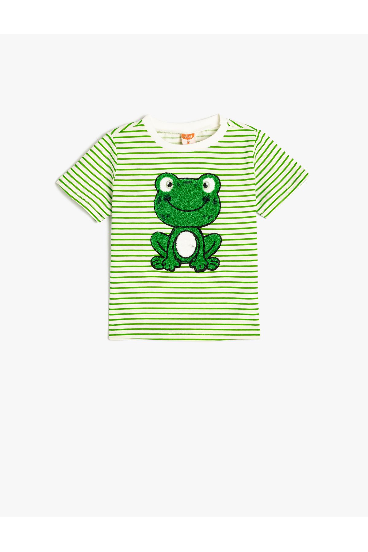 Koton-Frog Embroidery Detailed Striped Cotton Short Sleeve T-Shirt 1