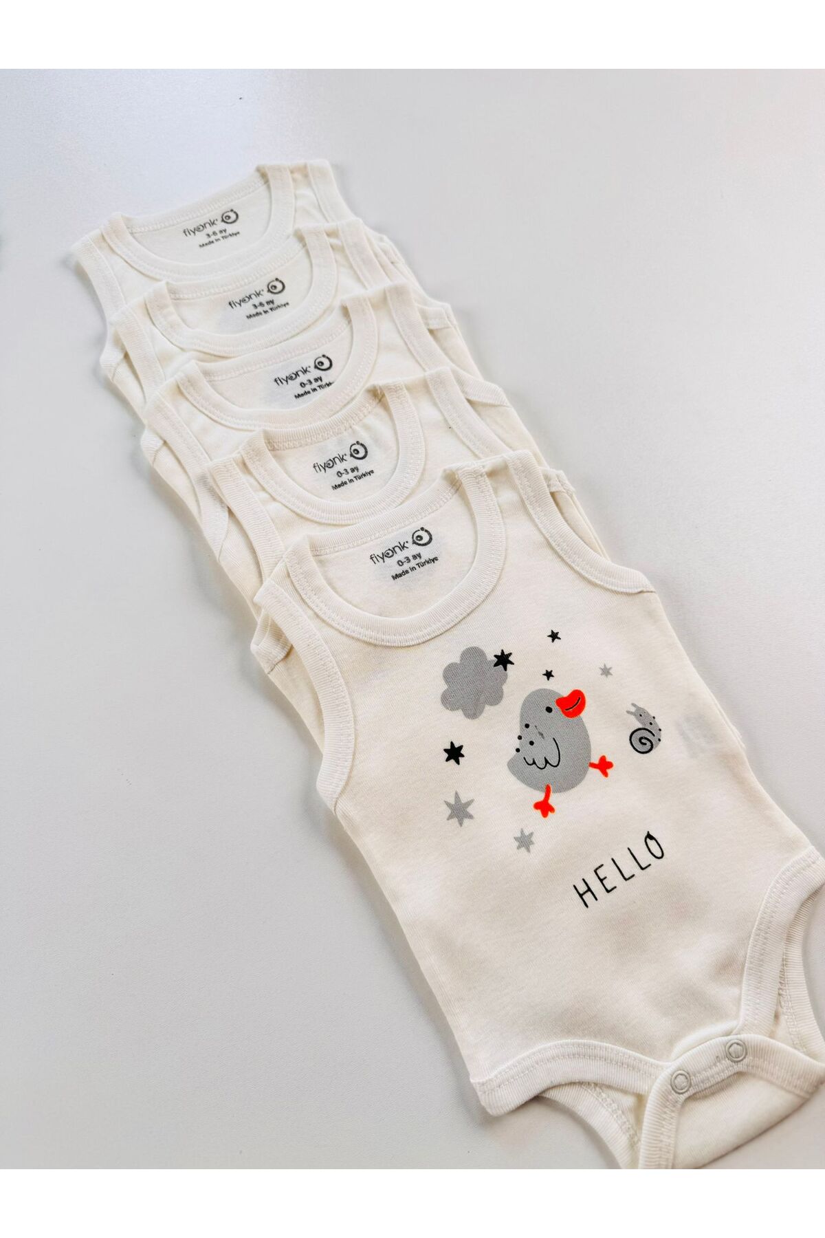 EFU BABY 5'li Hello Kuş Desenli Pamuklu Bebek Atlet Body Zıbın fotoğrafı 6 (önizleme)