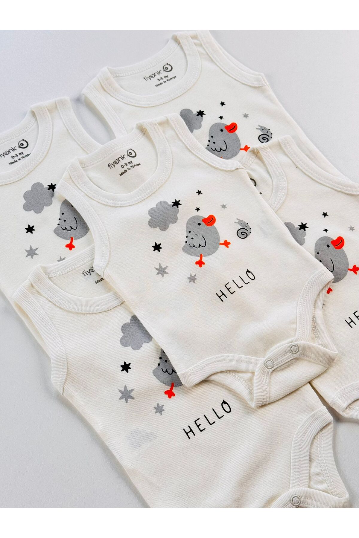 EFU BABY 5'li Hello Kuş Desenli Pamuklu Bebek Atlet Body Zıbın fotoğrafı 4 (önizleme)