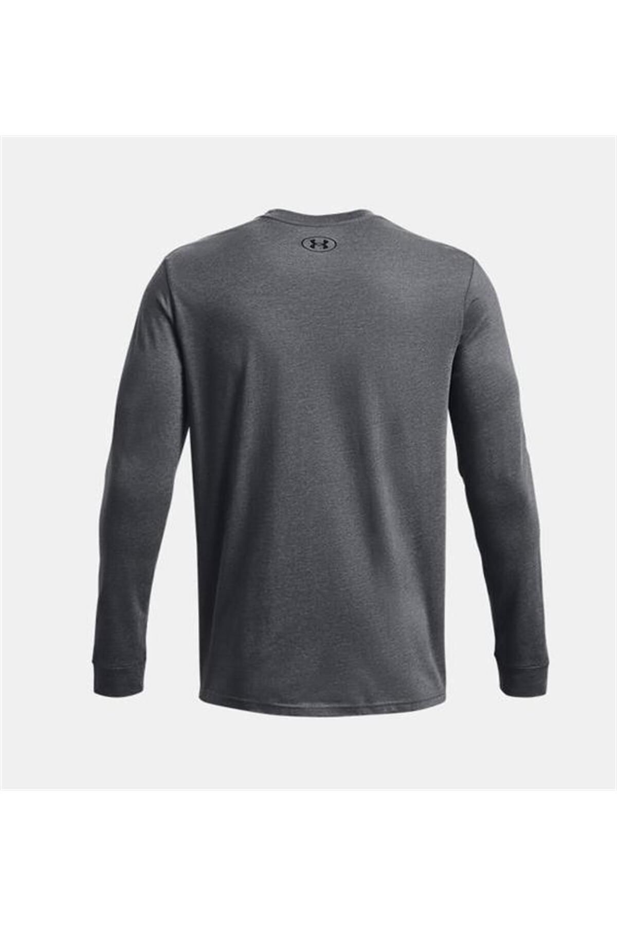 تی شرت ورزشی خاکستری مردانه و زنانه UA ورزشیtyle در سمت چپ قفسه سینه آستین بلند 1329585 012 Under Armour