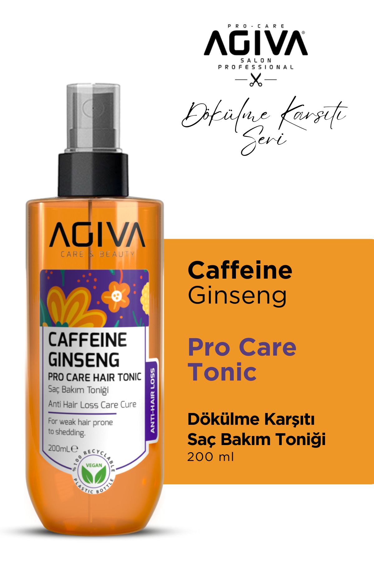 Agiva Caffeine Ginseng Pro Care Dökülmeye Meyilli Saçlar İçin Saç Bakım Toniği 200 ml