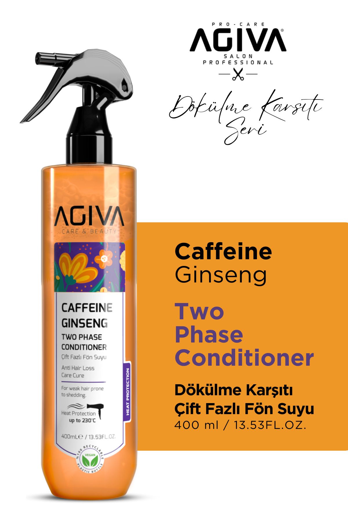 Agiva Caffeiine Ginseng Pro Care Dökülme Karşıtı Çift Fazlı Fön Suyu 400 ml