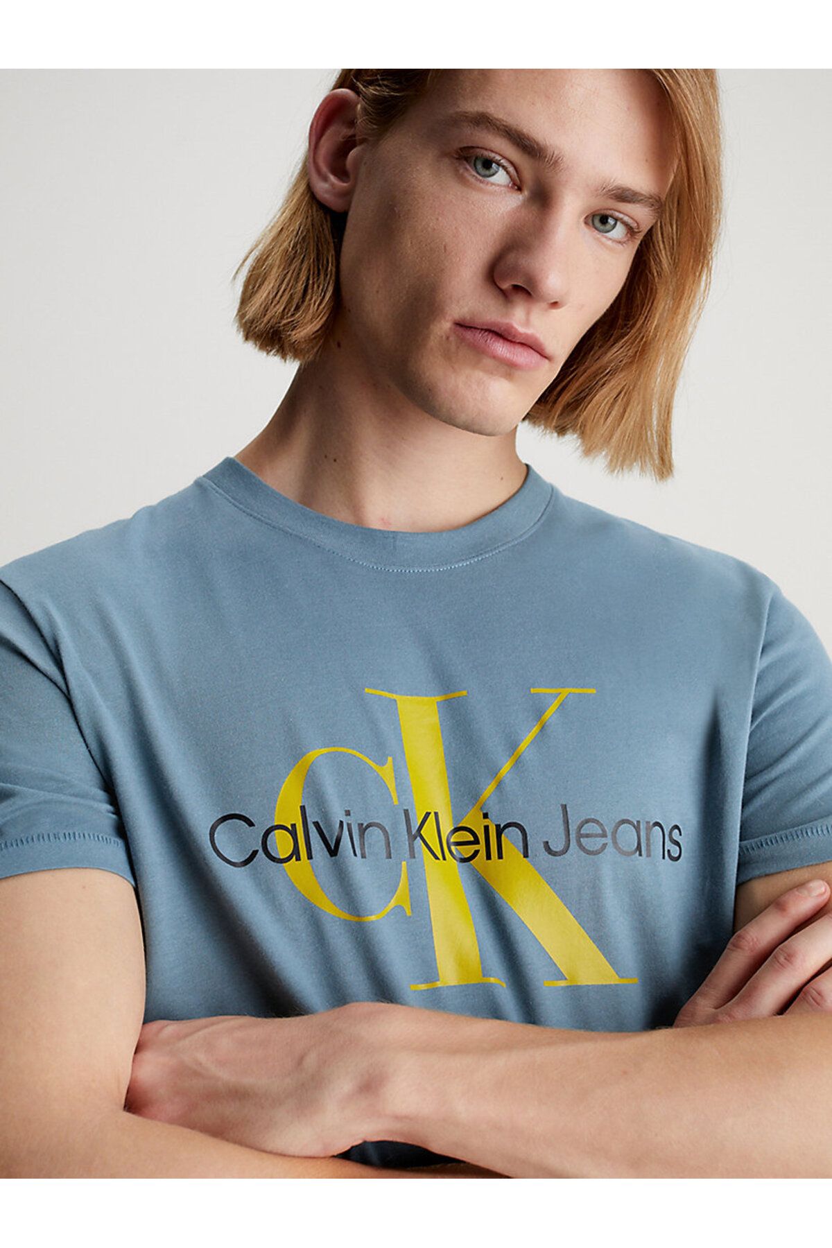 تی شرت آبی مردانه مونولوگ فصلی اورجینال Calvin Klein