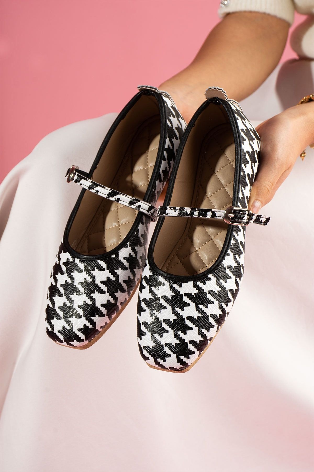 FUGA MODA Belton Houndstooth بالرین های طرح دار با کمربند سگک دار