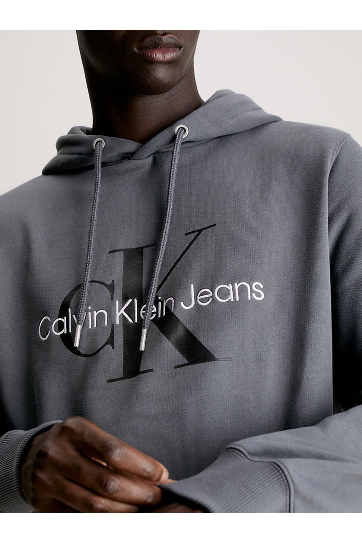 سویشرت خاکستری مردانه کاپوت معمولی مونولوگ فصلی اورجینال Calvin Klein