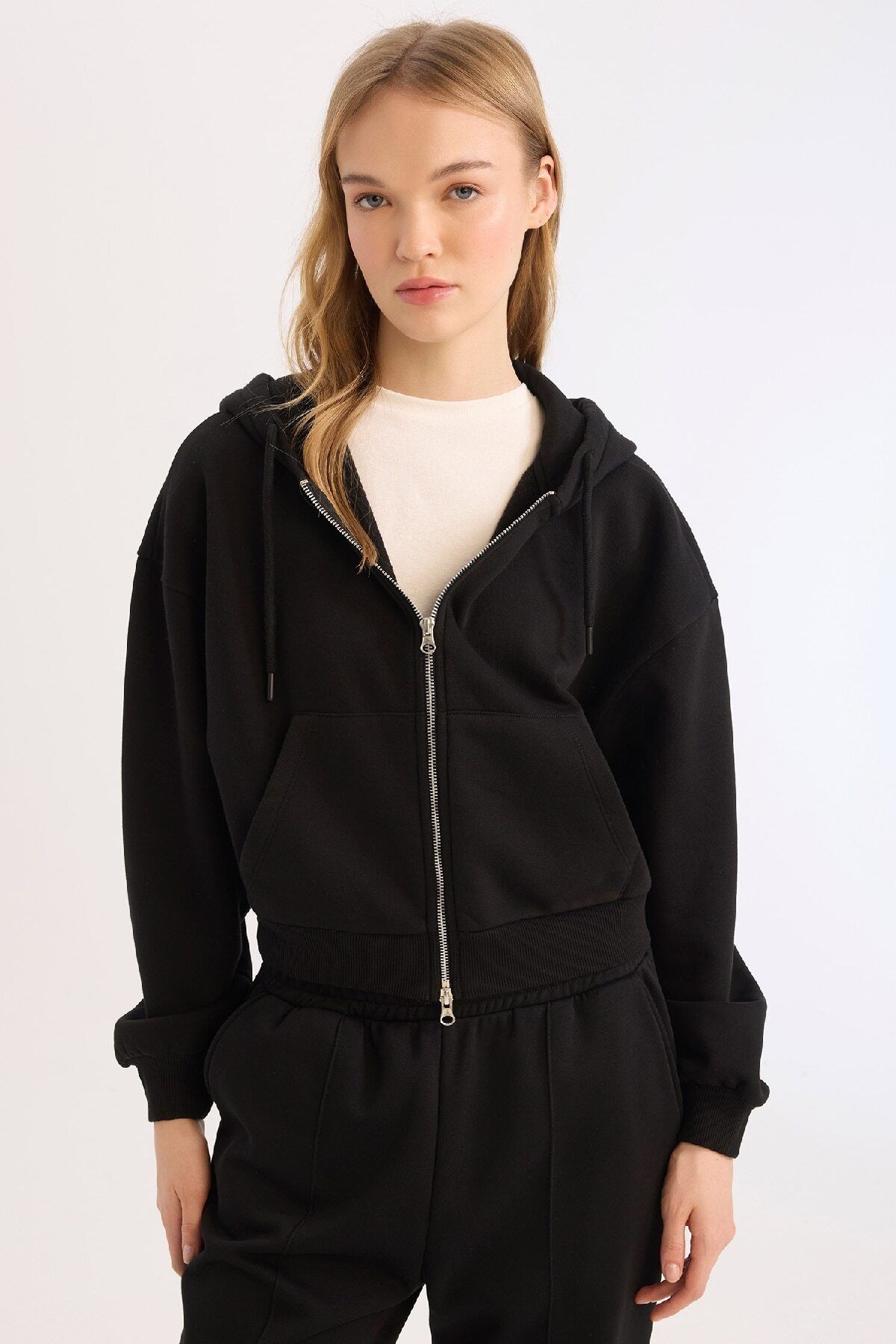 DeFacto Coool Standart Fit Kapüşonlu Basic Düz Kanguru Cepli Fermuarlı Sweatshirt Z7069AZ25SP