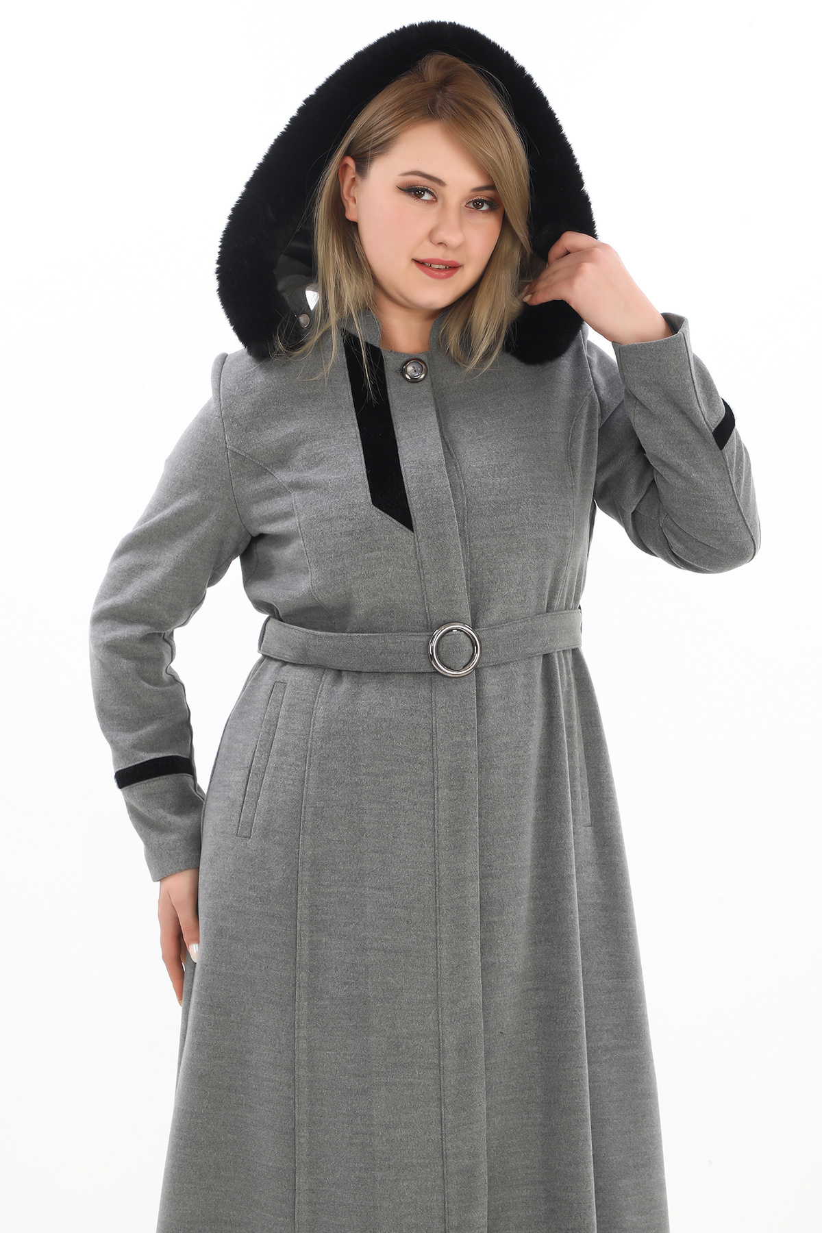 minessa  FOX KUMAŞ DETAYLI DÜĞMELİ KOPUŞONLU KAŞE ASTARLI MANTO - Görsel 4