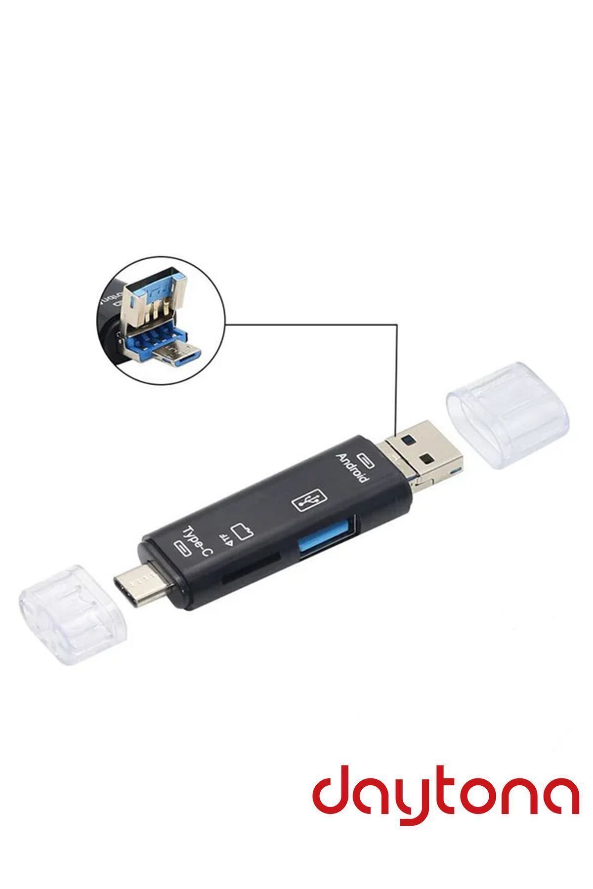 Daytona Sda-103 Type-c To Usb Flash Otg Veri Aktarım Sd Tak Çalıştır Kart Okuyucu Çevirici