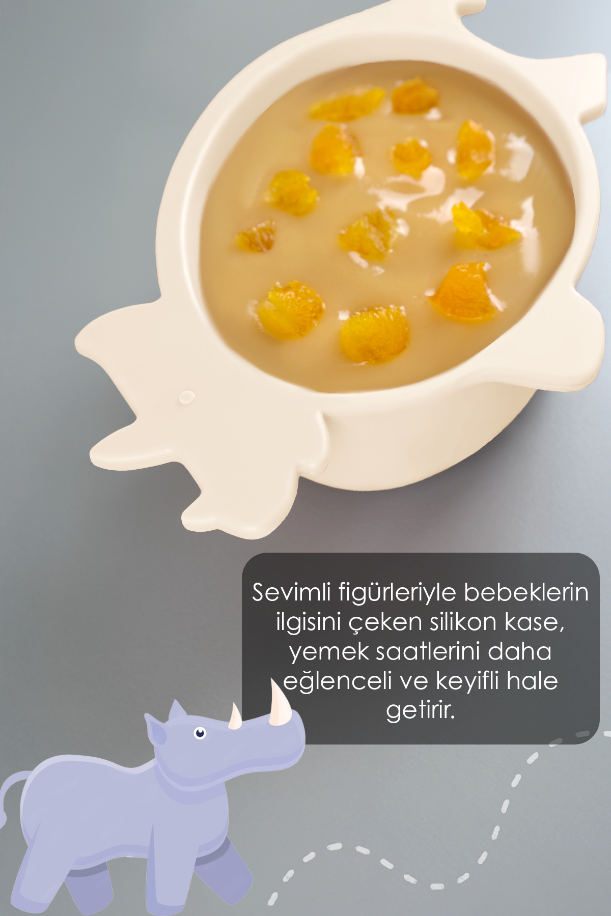 Meleni Baby 3'lü Hayvan Figürlü Silikon Bebek Mama Kasesi Seti - Şekilli Bebek Beslenme Kasesi Bej fotoğrafı 5 (önizleme)