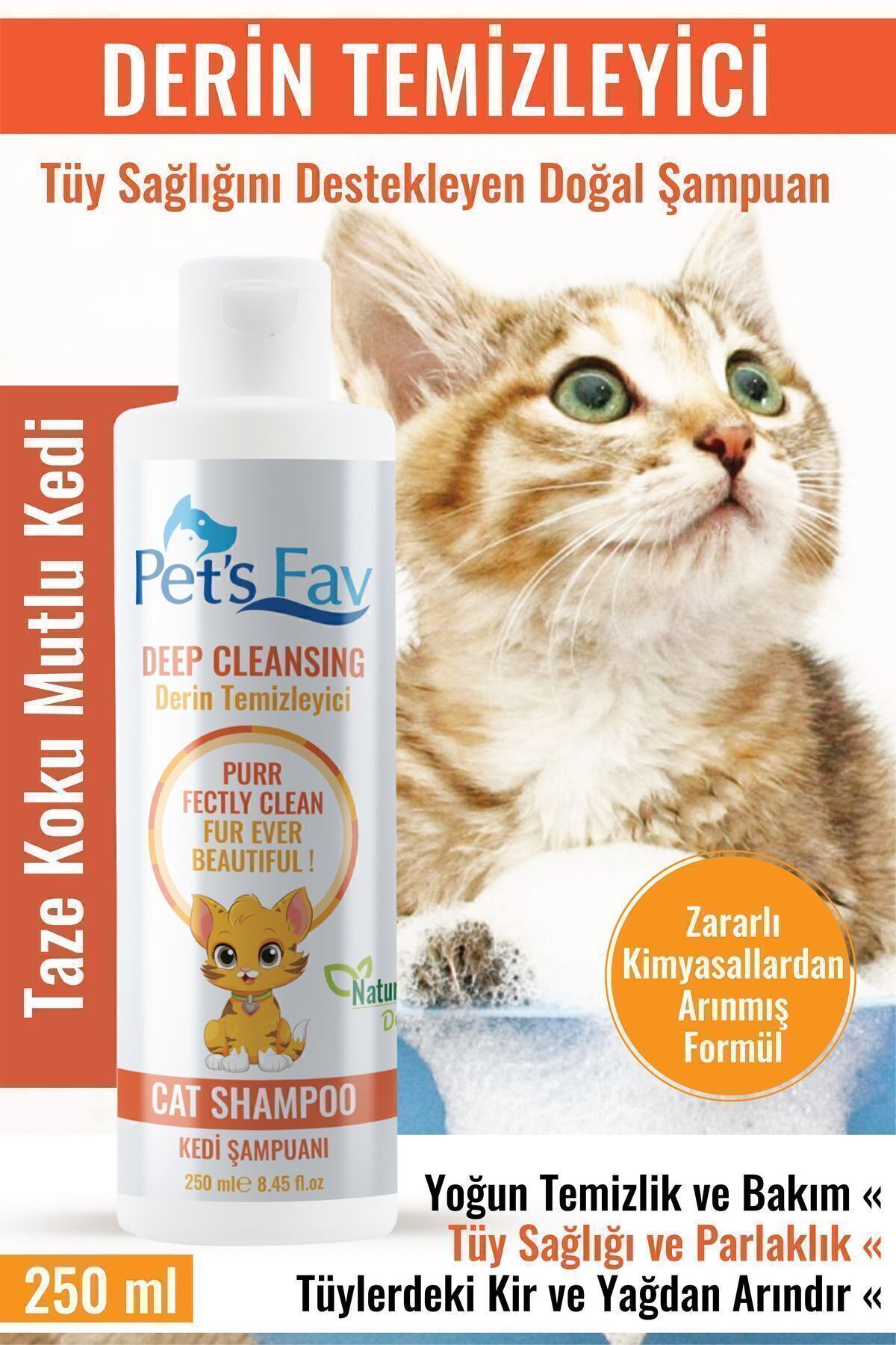 Pets Fav Tüy Sağlığını Destekleyen Derin Temizleyici Organik Ve Doğal Kedi Şampuanı