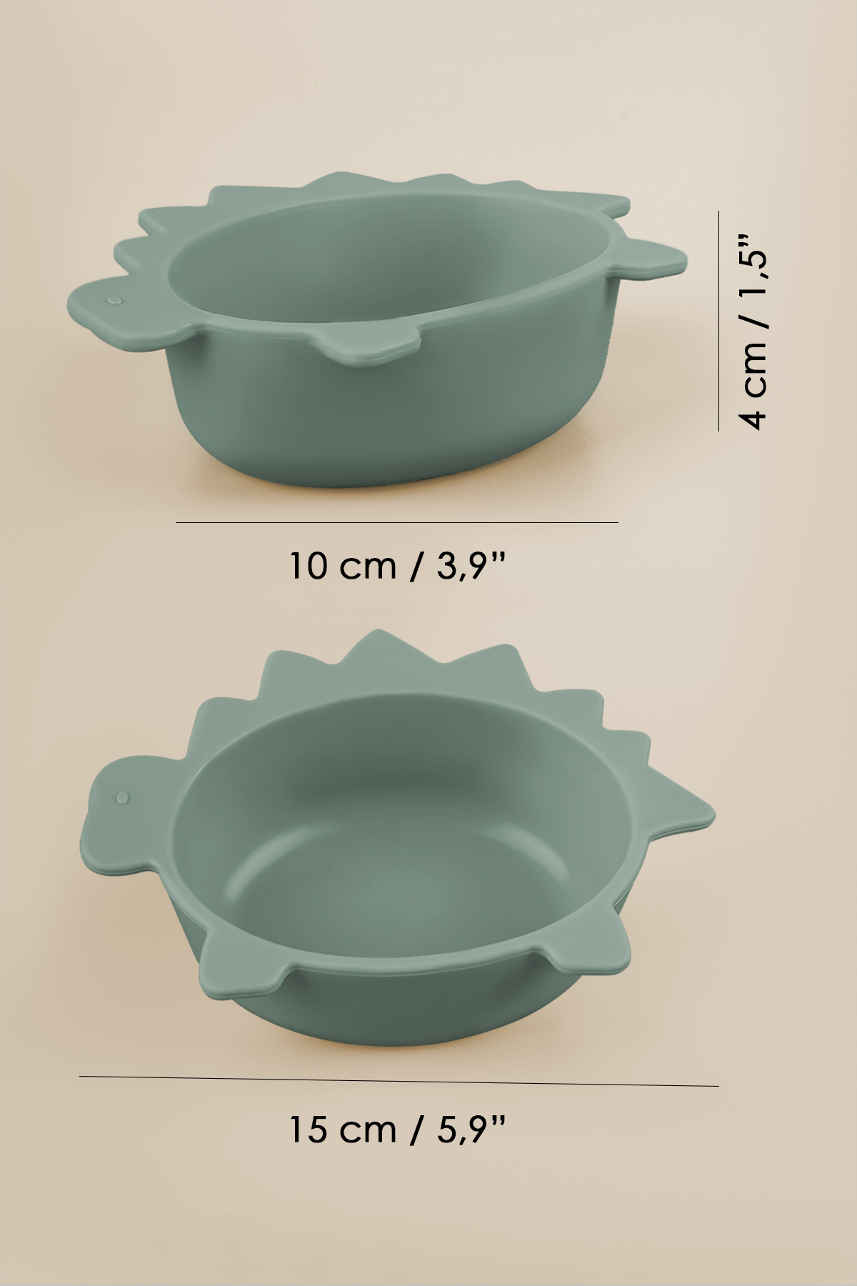 Meleni Baby Dinozor Figürlü Silikon Bebek Mama Kasesi - Şekilli Bebek Beslenme Kasesi - Yeşil fotoğrafı 4 (önizleme)