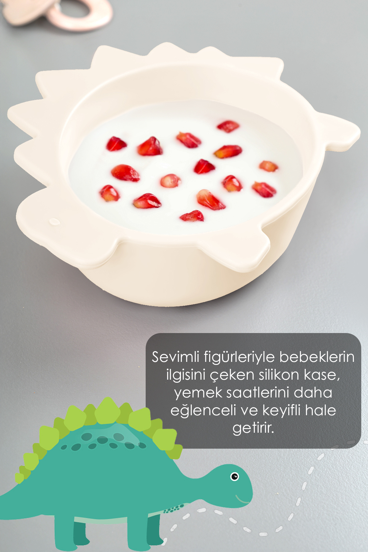 Meleni Baby 3'lü Hayvan Figürlü Silikon Bebek Mama Kasesi Seti - Şekilli Bebek Beslenme Kasesi Bej fotoğrafı 3 (önizleme)