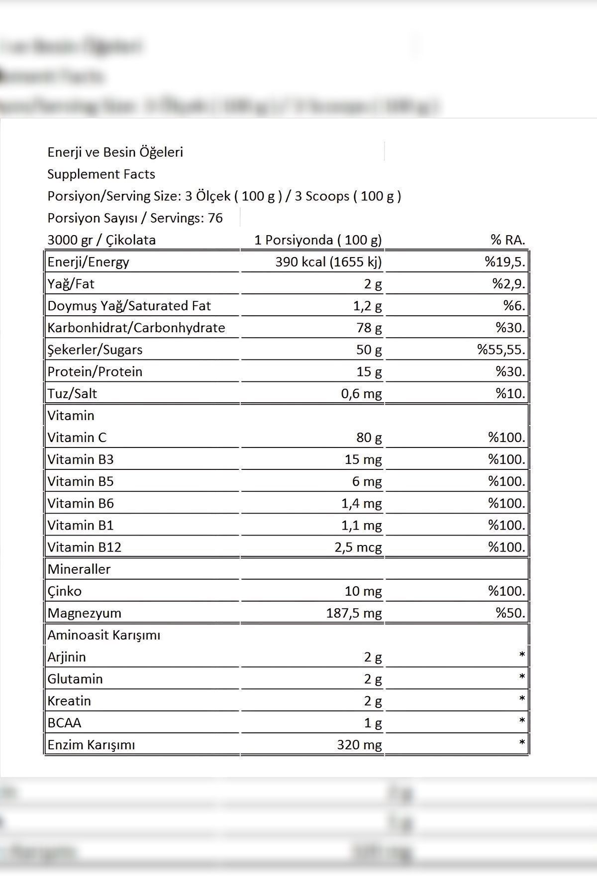 Conlast Xxl-mass Gainer 3000gr(ÇİKOLATALI ZENGİN IÇERİKLİ KARBONHİDRAT) Weight Gainer Kilo Almaya Yardımcı-3