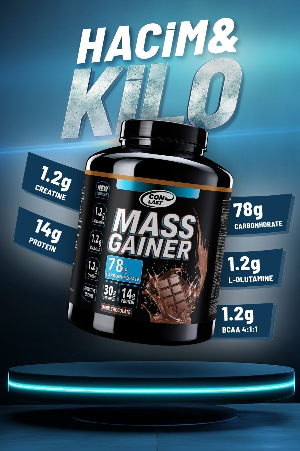 Conlast Xxl-mass Gainer 3000gr(ÇİKOLATALI ZENGİN IÇERİKLİ KARBONHİDRAT) Weight Gainer Kilo Almaya Yardımcı-4