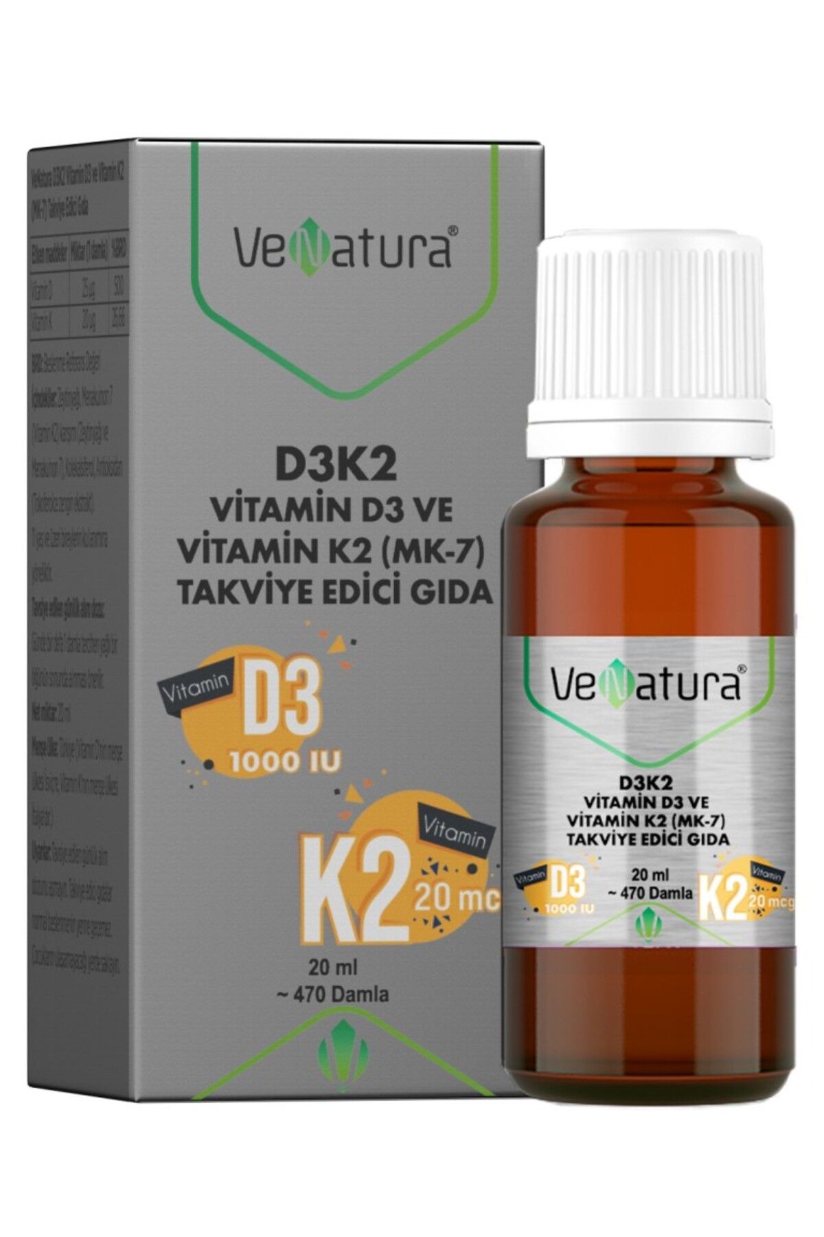 VeNatura D3k2 Menaquinon 7 Damla 20 ml