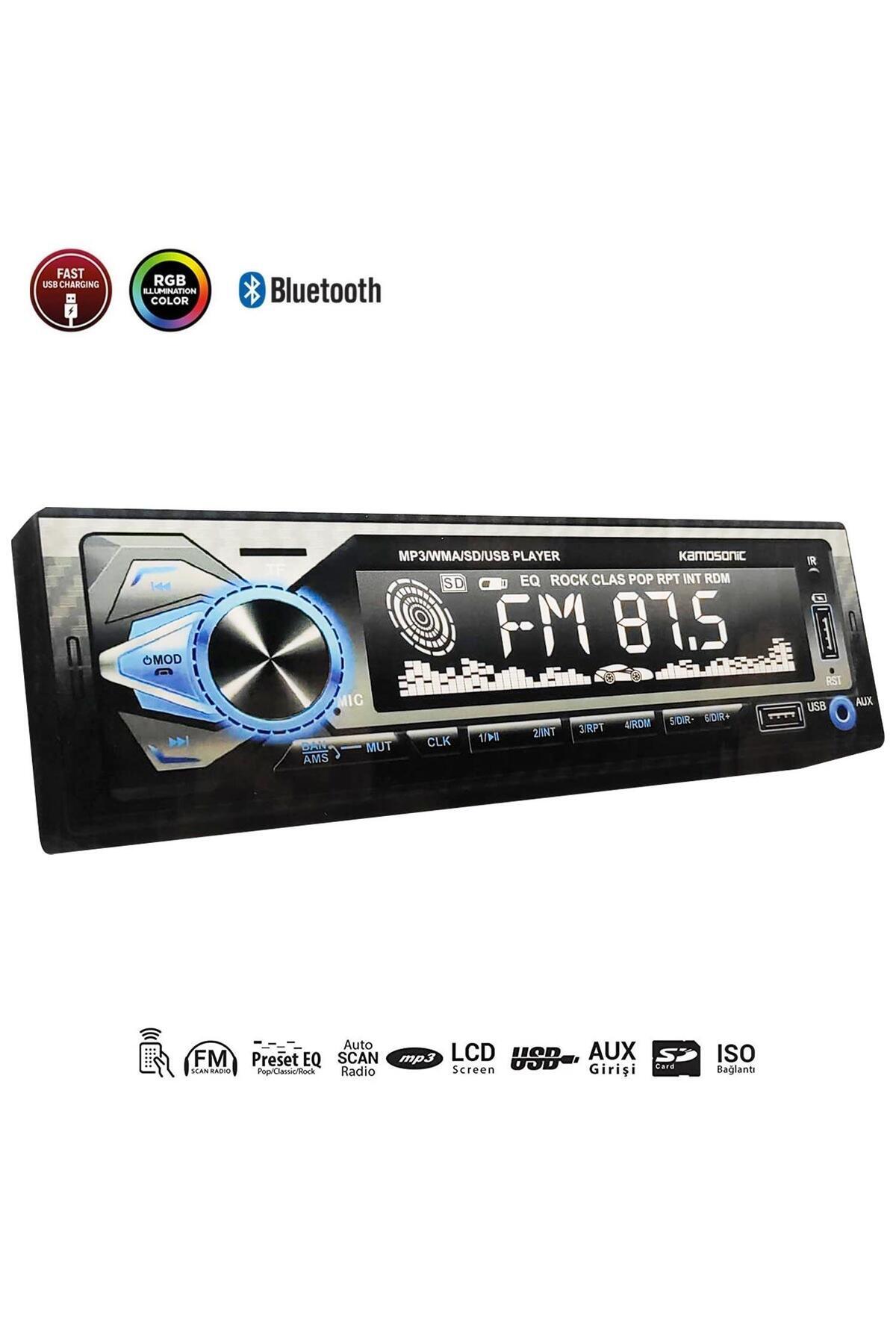 Genel Markalar KAMOSONIC KS-MX804 Oto Teyp 4X50 Watt Bluetooth 2xUsb Sd Fm Aux