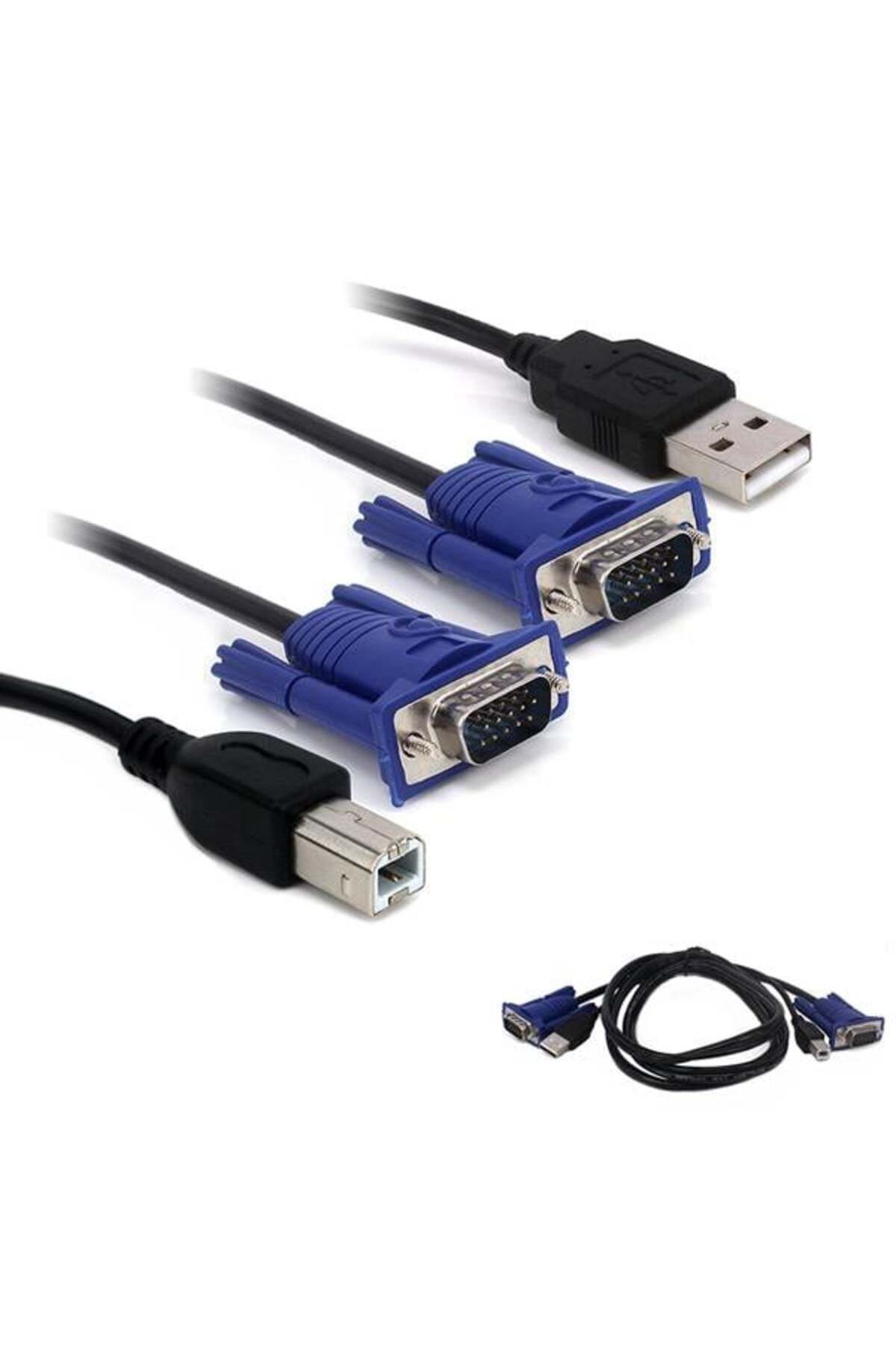 NZM TİCARET 1.5 Metre Vga Erkek / Erkek Usb Printer Kvm Switch Kablo