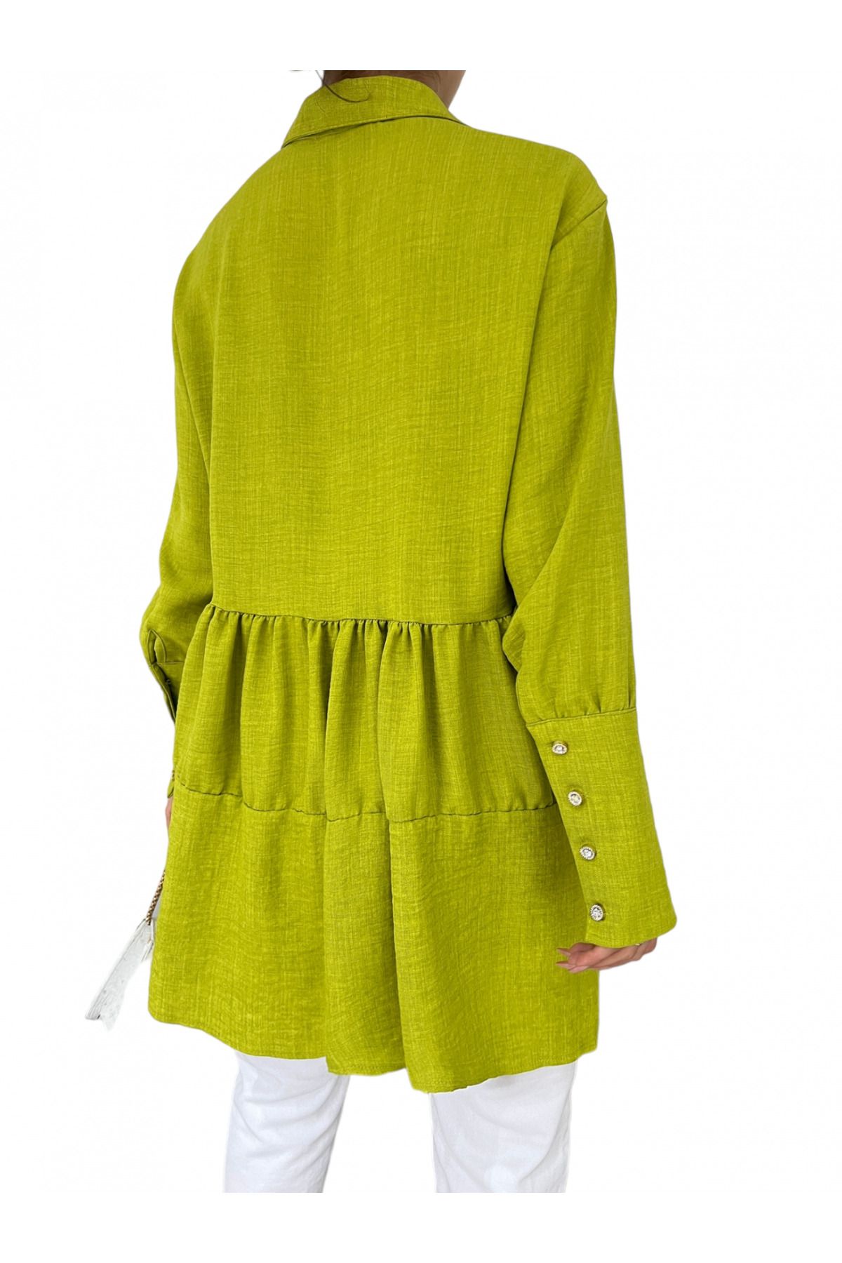Modamorfo-Pieced Linen Tunic with Stoned Buttons on Arm Cuff 3