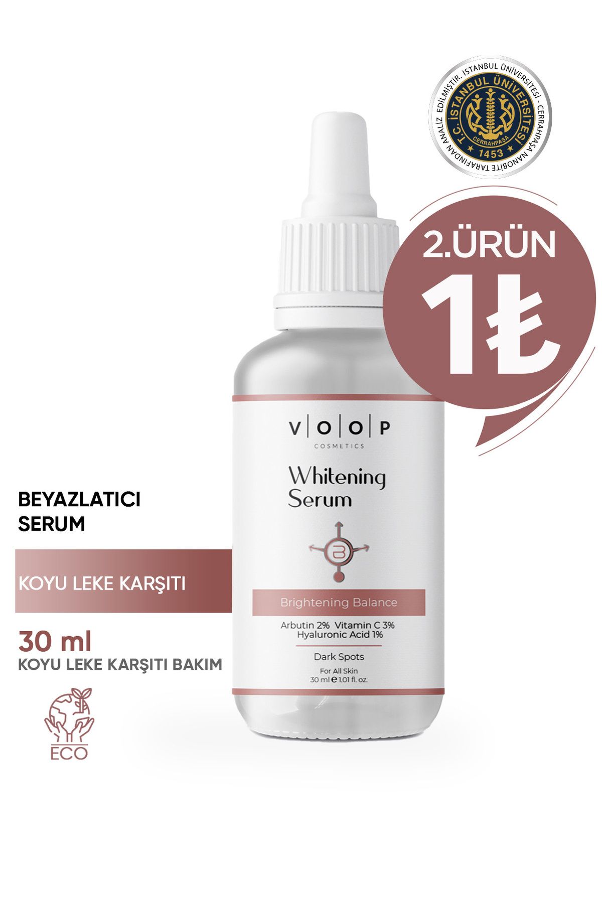 VOOP Whitening Ton Eşitleyici Beyazlatıcı Serum 30 ml | %2 Arbutin, %3 Vitamin C, %1 Hyaluronik Asit