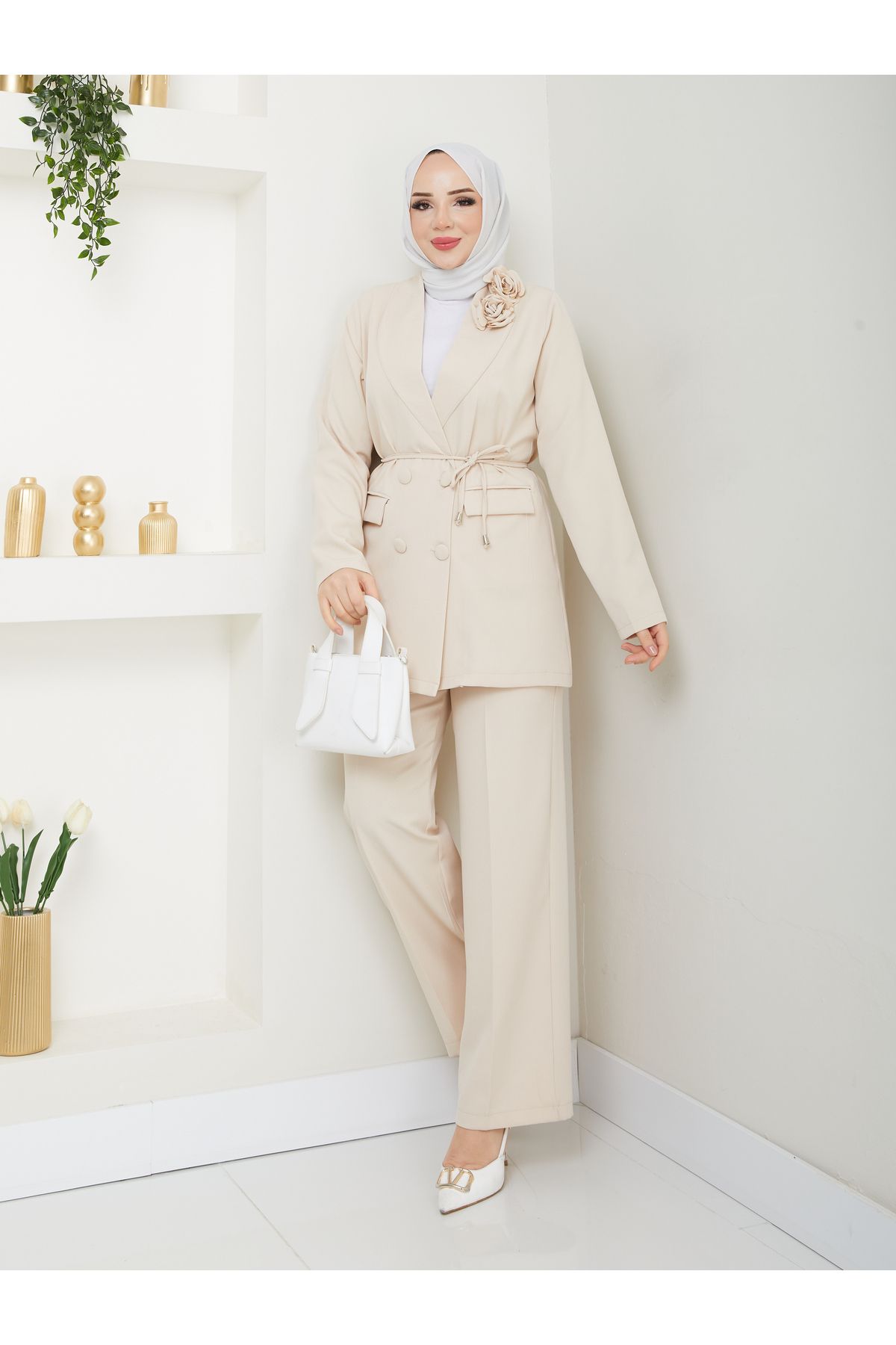 MÇmoda Set De Sus Și De Jos Din Țesătură Creponată Dublă Mç Moda Pentru Femei Femeie - 42
