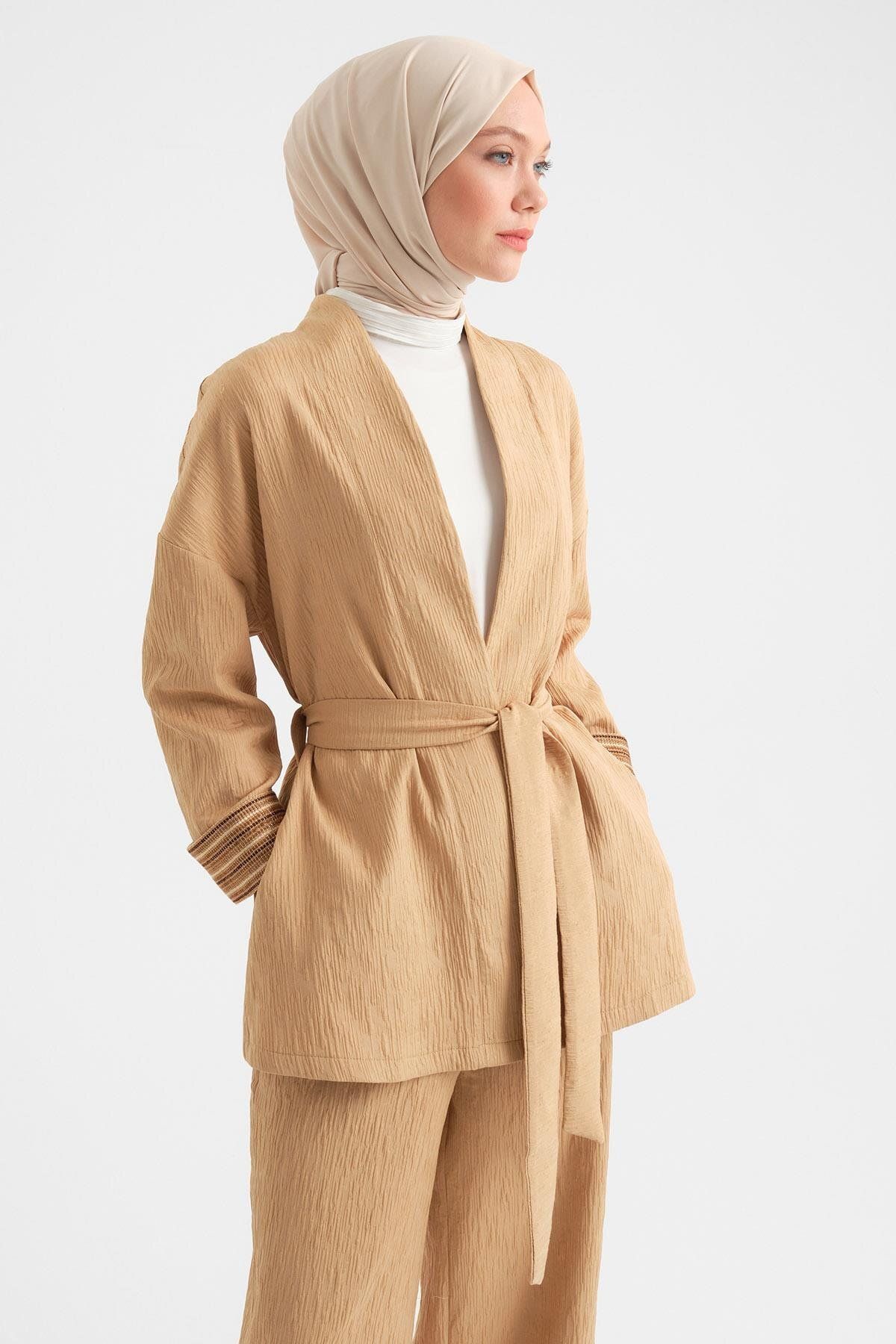 Armine-Camel Kimono Set - Textured Fabric, Model 24Y6812 4