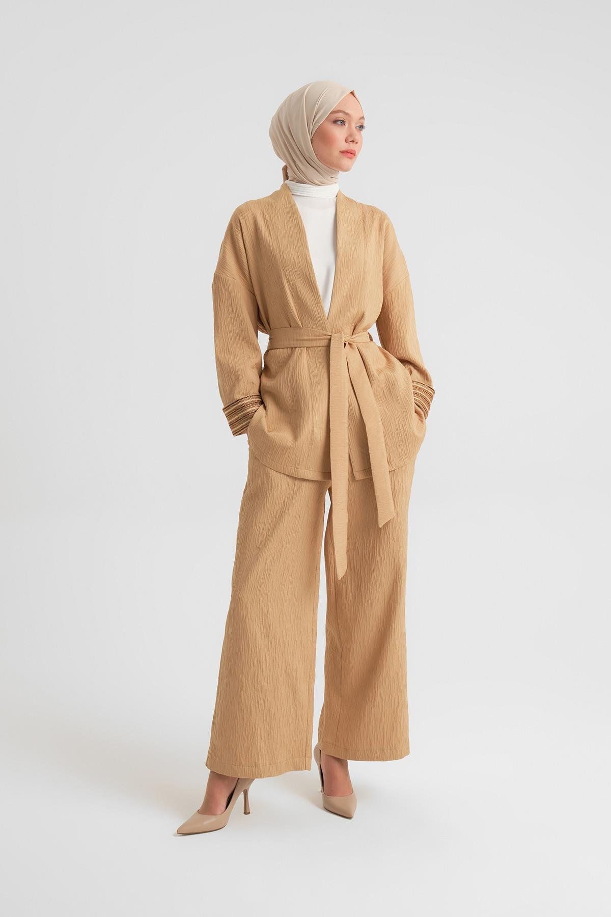 Armine-Camel Kimono Set - Textured Fabric, Model 24Y6812 1