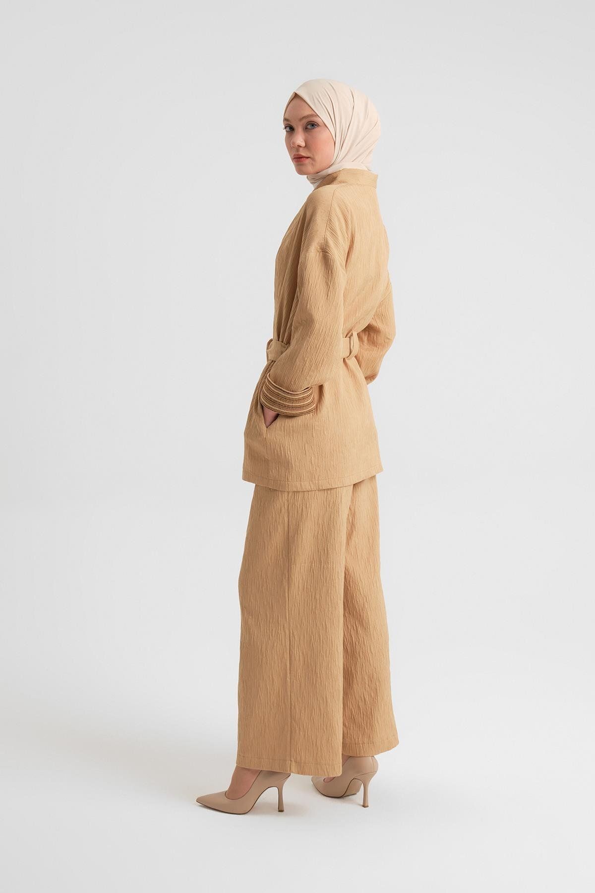 Armine-Camel Kimono Set - Textured Fabric, Model 24Y6812 5