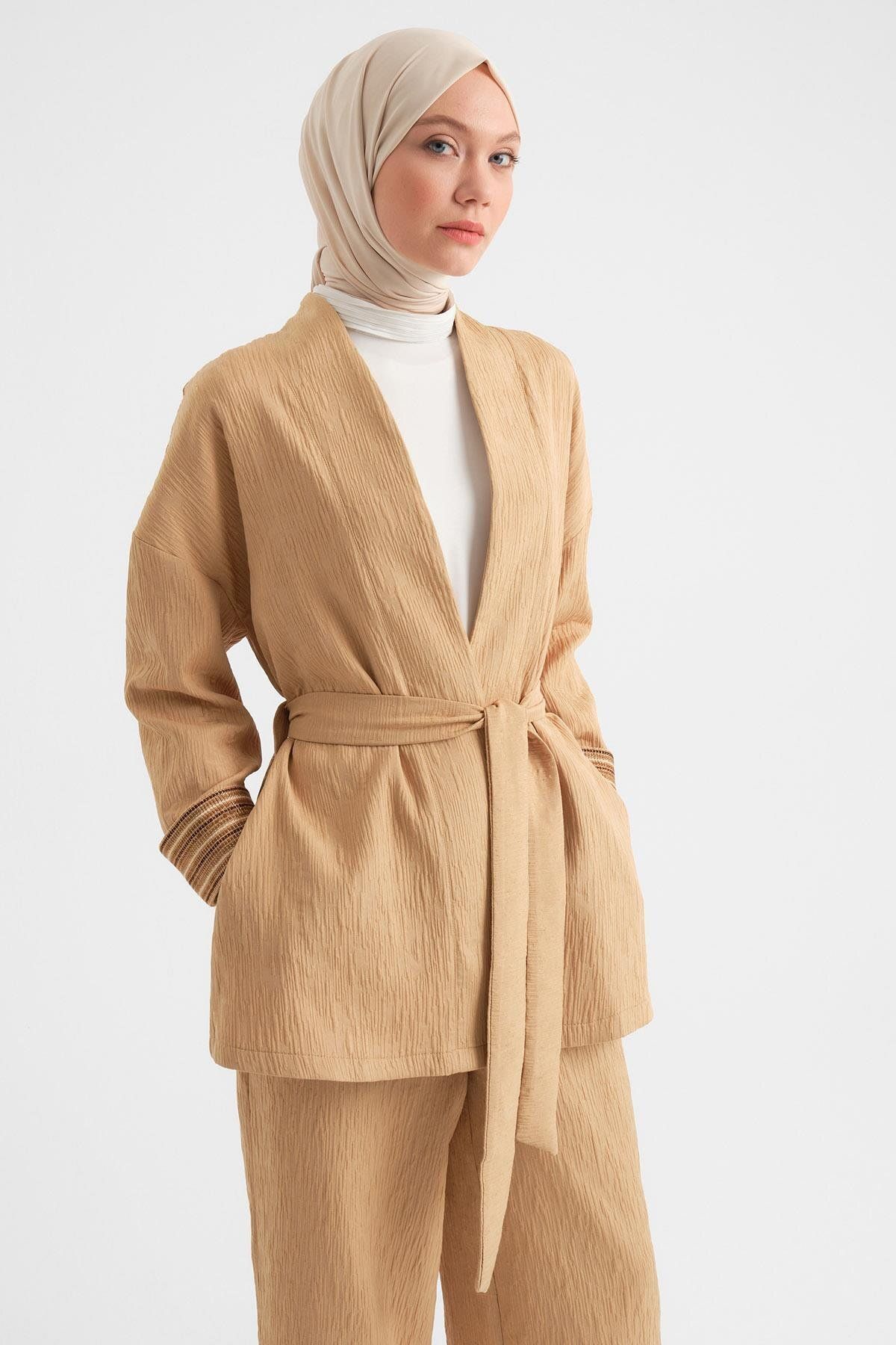 Armine-Camel Kimono Set - Textured Fabric, Model 24Y6812 3