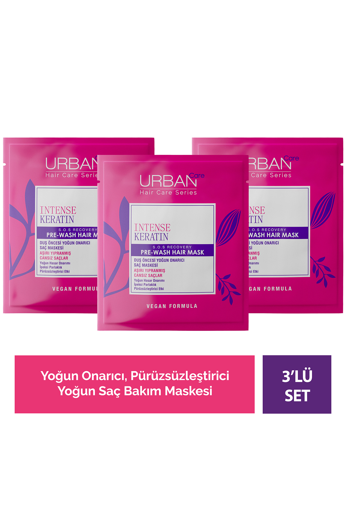 Urban Care Intense & Keratin Aşırı Yıpranmış ve Cansız Saçlara Özel Duş Öncesi Saç Bakım Maskesi 3x50ml-vegan — SET.URB.161