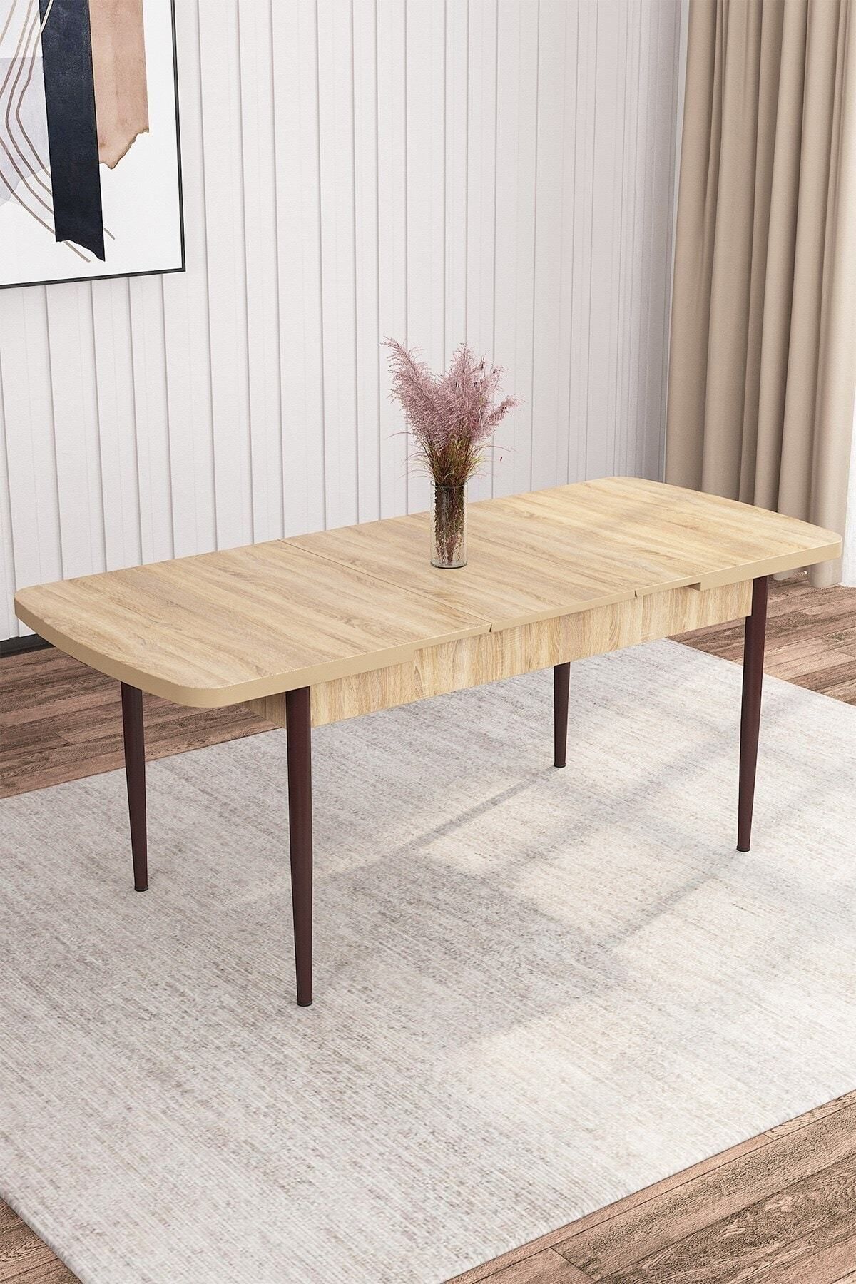Tora Meşe Desen 80x132 Mdf Açılabilir Yemek Masası Takımı 6 Adet Sandalye-3