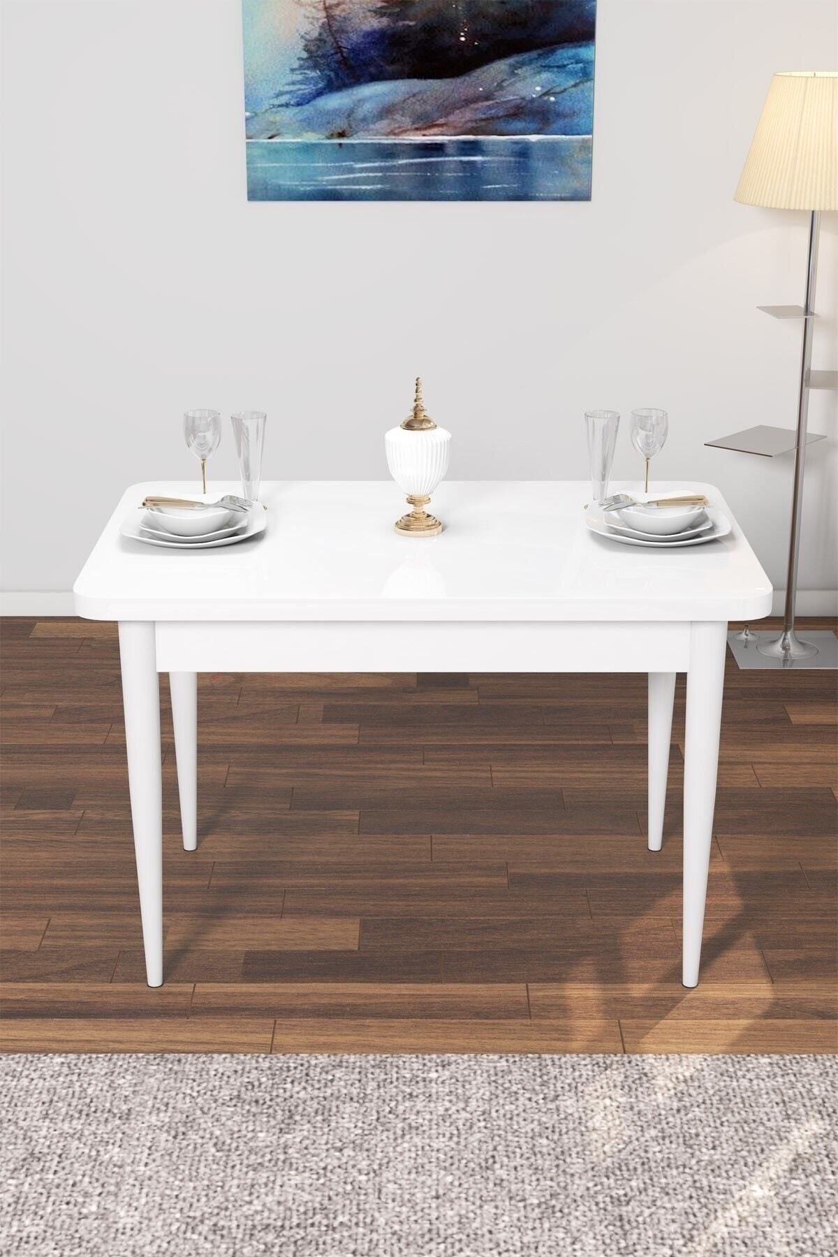 Ema Beyaz 70x110 Mdf Sabit Yemek Masası Takımı 4 Adet Sandalye-2