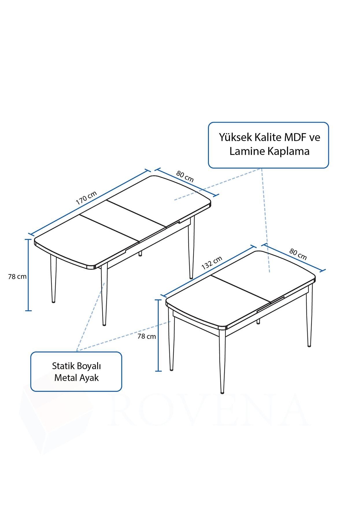 Tora Beyaz 80x132 Mdf Açılabilir Mutfak Masası Takımı 6 Adet Sandalye-4