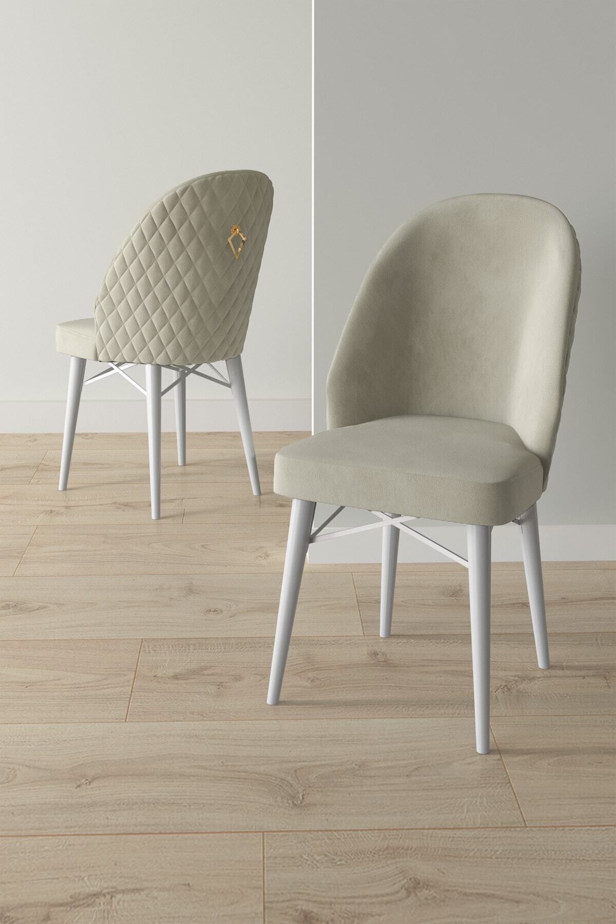 violeta Beyaz 80x132 Mdf Açılabilir Yemek Masası Takımı 4 Adet Sandalye-2