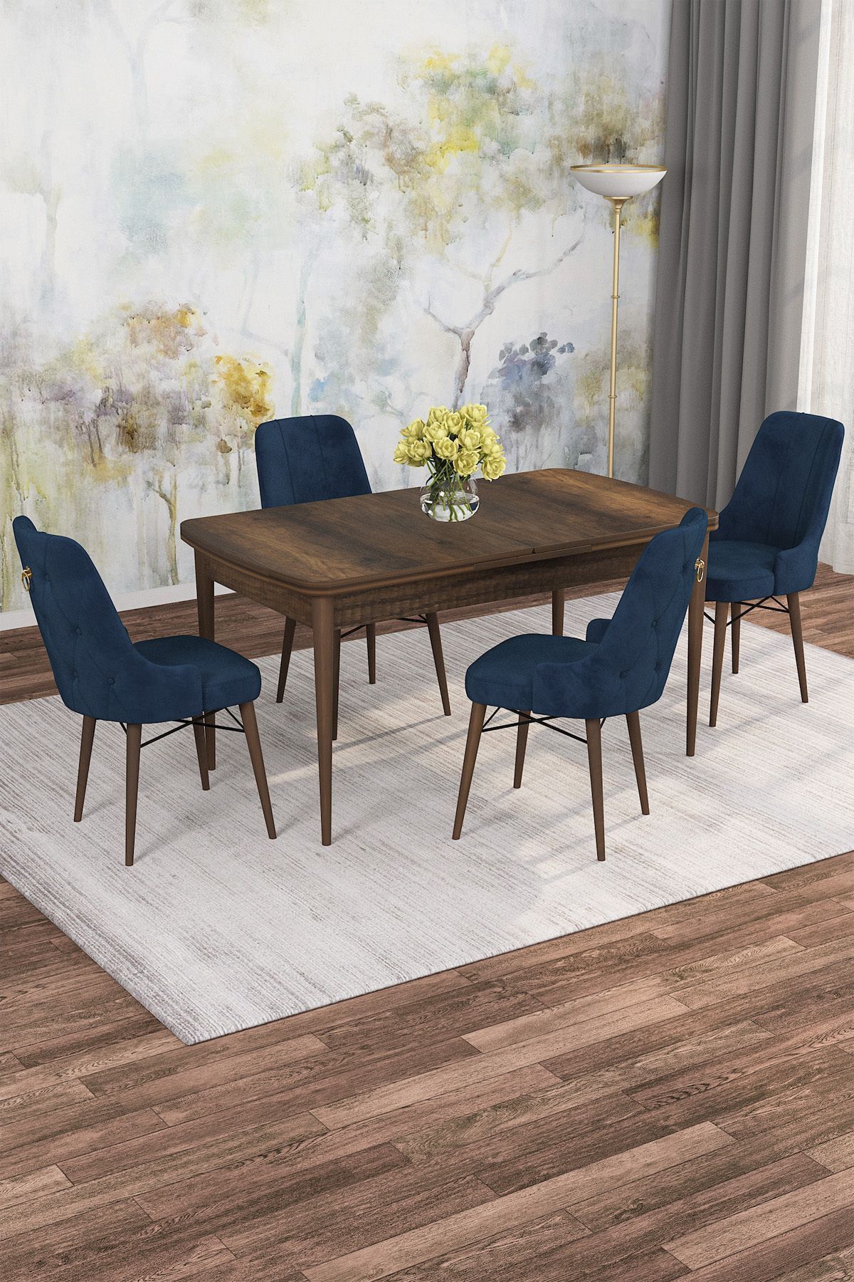 Mirka Barok Desen 80x132 Açılabilir Mutfak Masası Takımı 4 Adet Sandalye