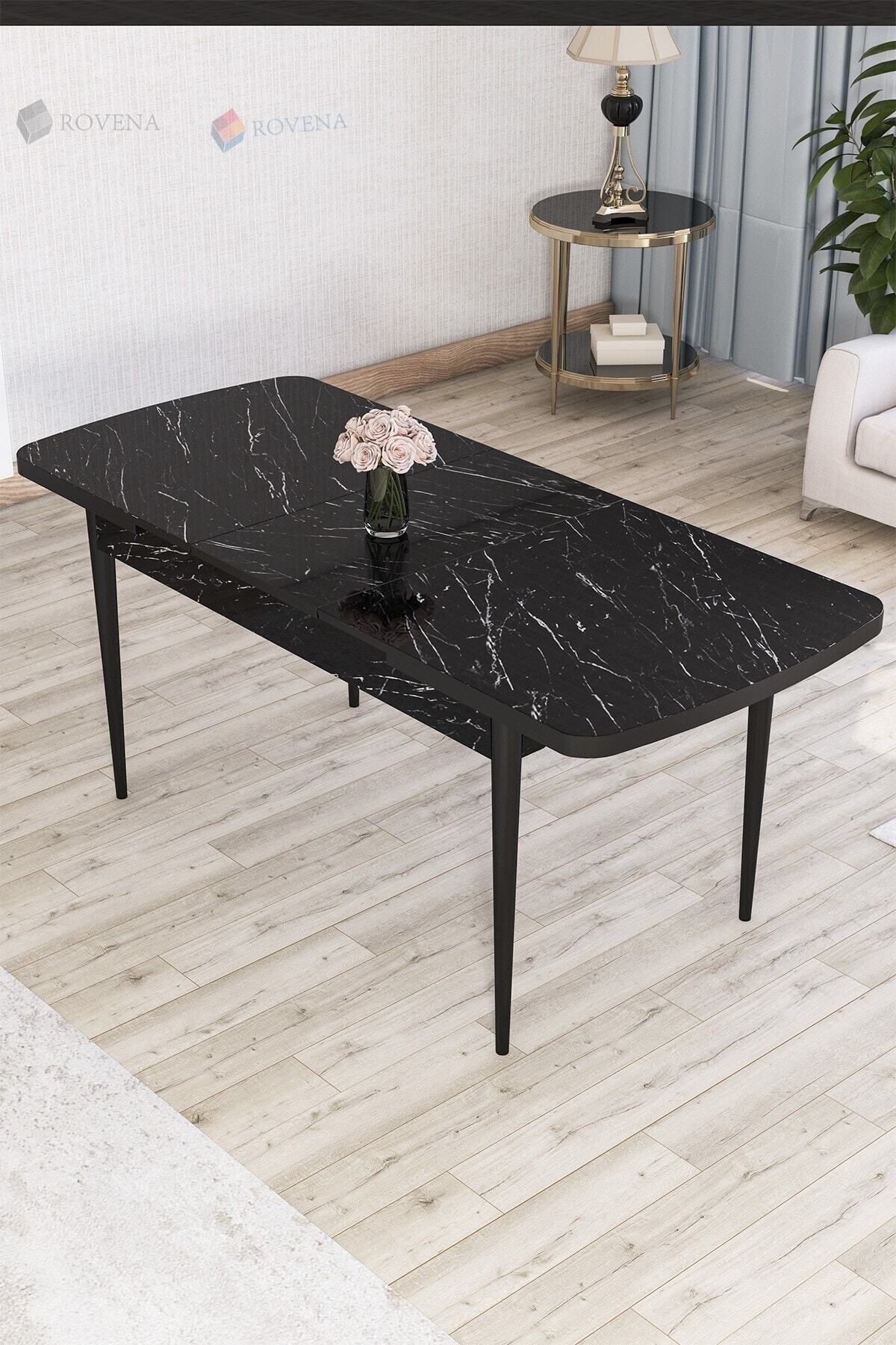 Molis Siyah Mermer Desen 80x132 Mdf Açılabilir Yemek Masası Takımı 6 Adet Sandalye-3