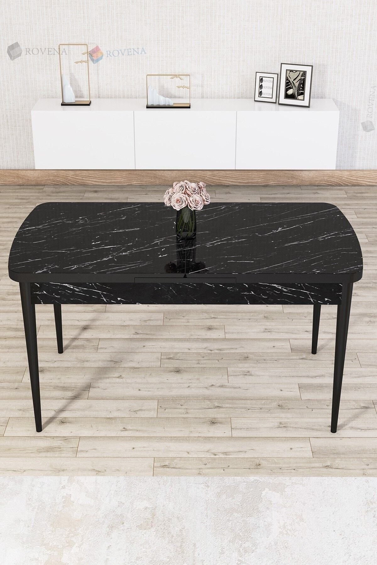 Molis Siyah Mermer Desen 80x132 Mdf Açılabilir Yemek Masası Takımı 6 Adet Sandalye-2