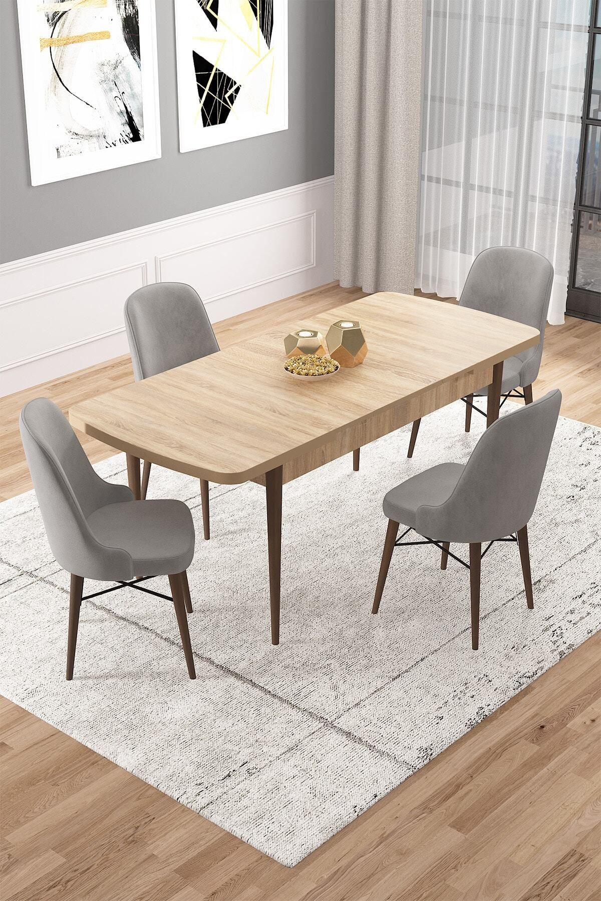 Vilte Meşe Desen 80x132 Mdf Açılabilir Mutfak Masası Takımı 4 Adet Sandalye-1