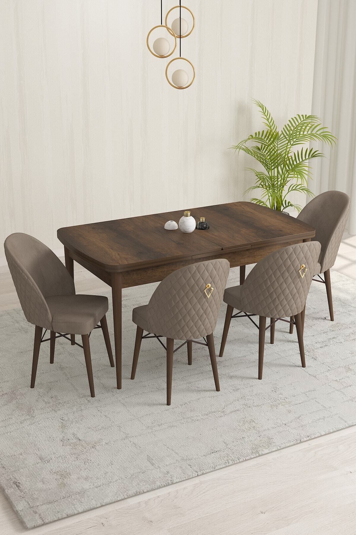 violeta Barok Desen 80x132 Mdf Açılabilir Yemek Masası Takımı 4 Adet Sandalye-0