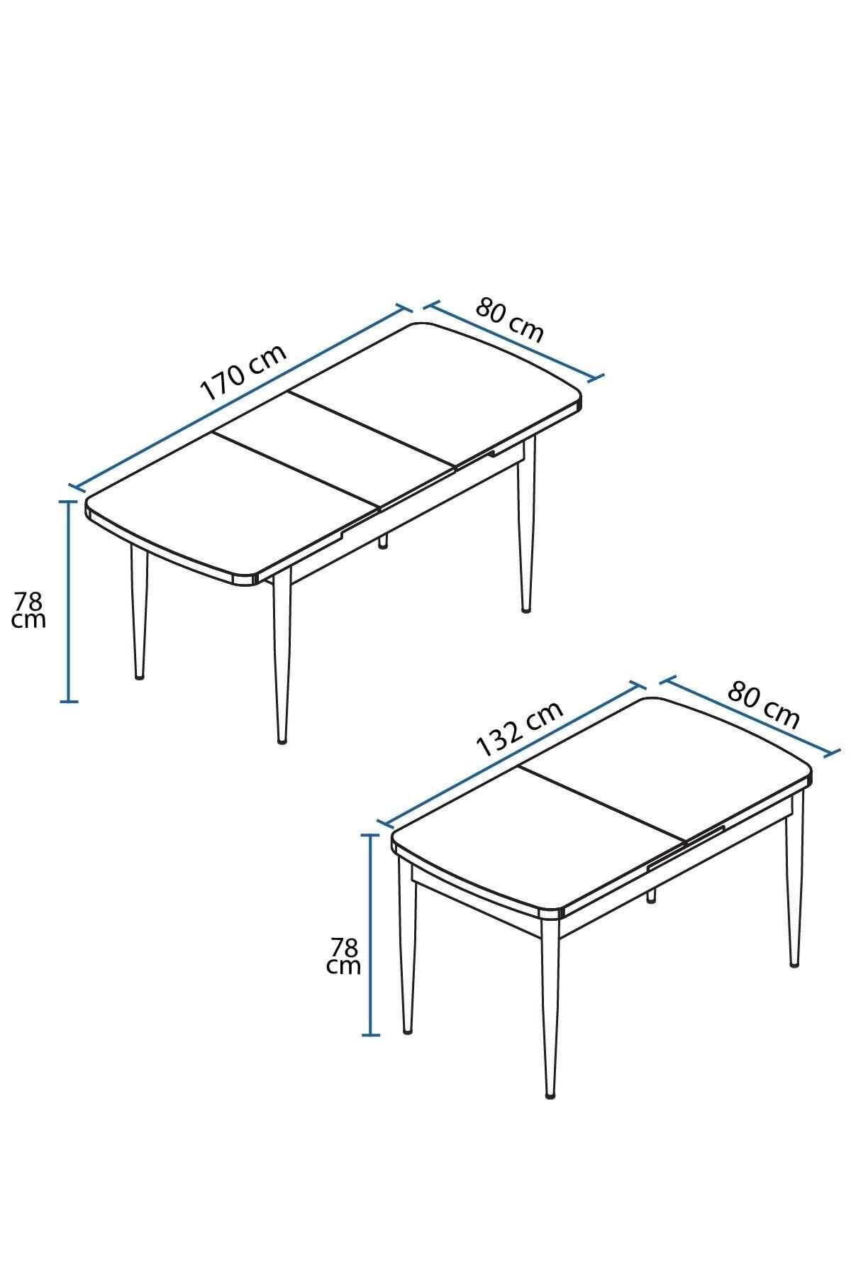 Tora Meşe Desen 80x132 Mdf Açılabilir Yemek Masası Takımı 6 Adet Sandalye-4