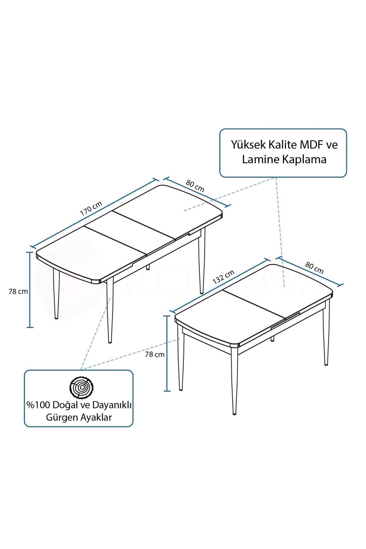 Vien Beyaz Mermer Desen 80x132 boyutunda Mdf Açılabilir Yemek Masası Takımı 6 Adet Sandalye-4