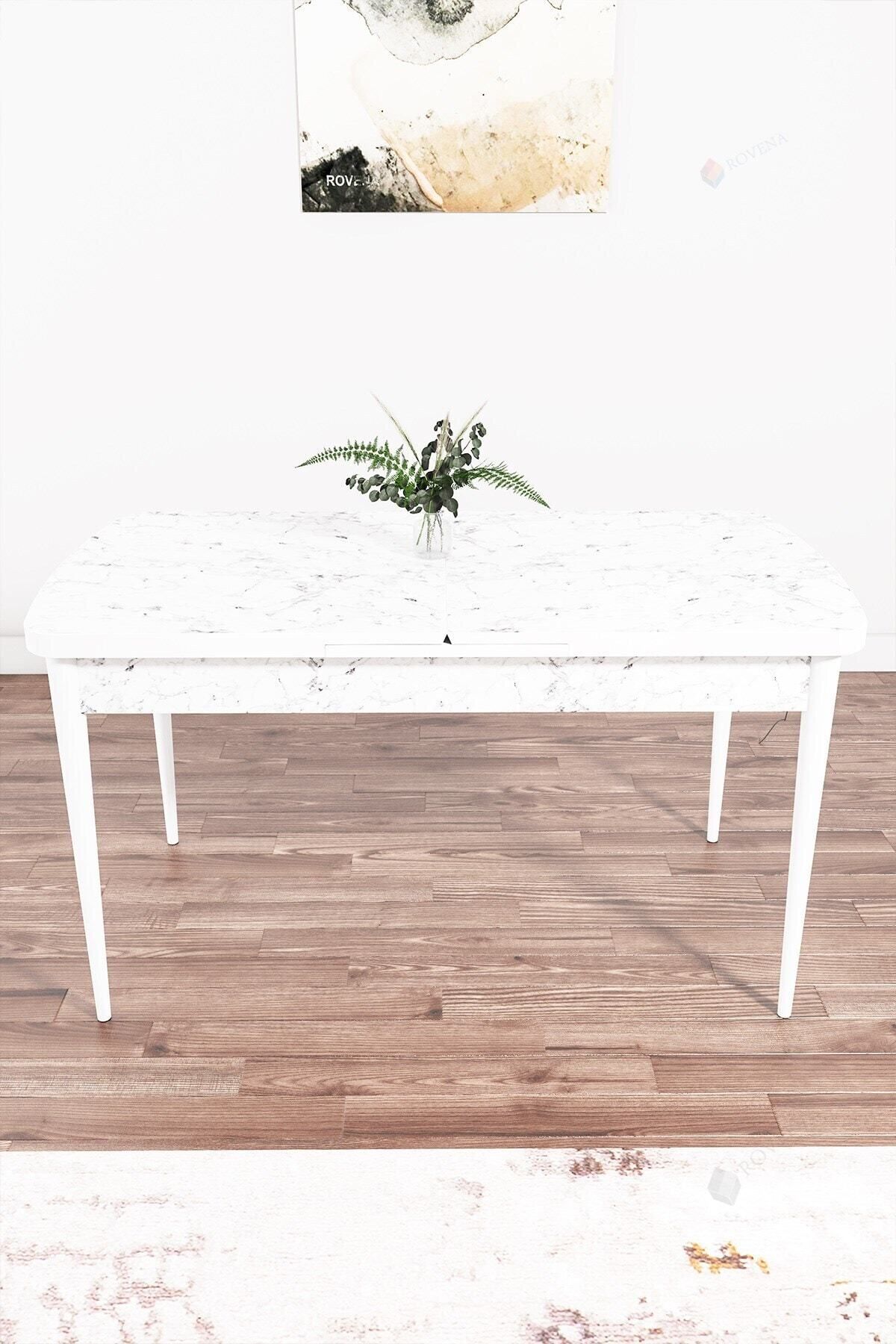 Vien Beyaz Mermer Desen 80x132 Mdf Açılabilir Mutfak Masası Takımı 6 Adet Sandalye-2
