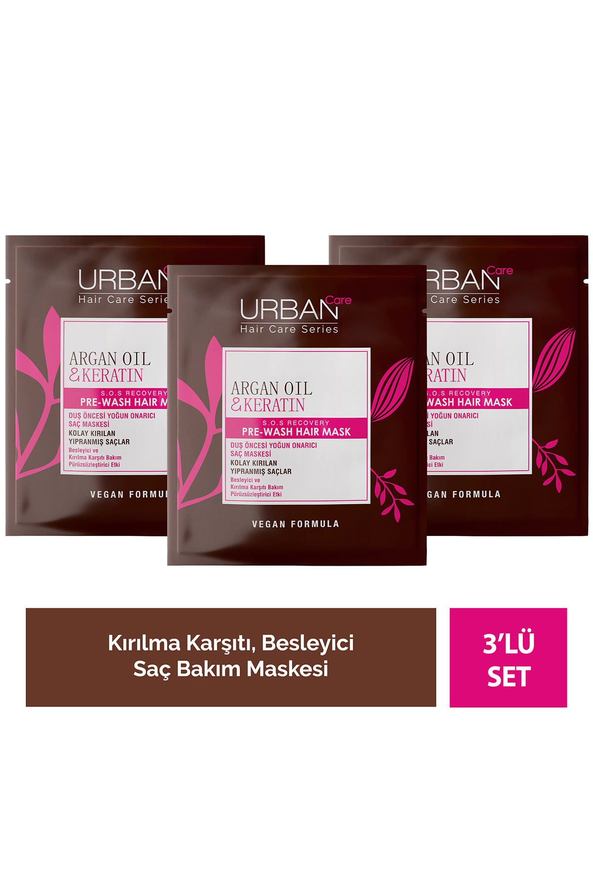 Urban Care Argan Oil & Keratin Kolay Kırılan Yıpranmış Saçlara Özel Duş Öncesi Saç Bakım Maskesi 3x50ml-vegan — SET.URB.160