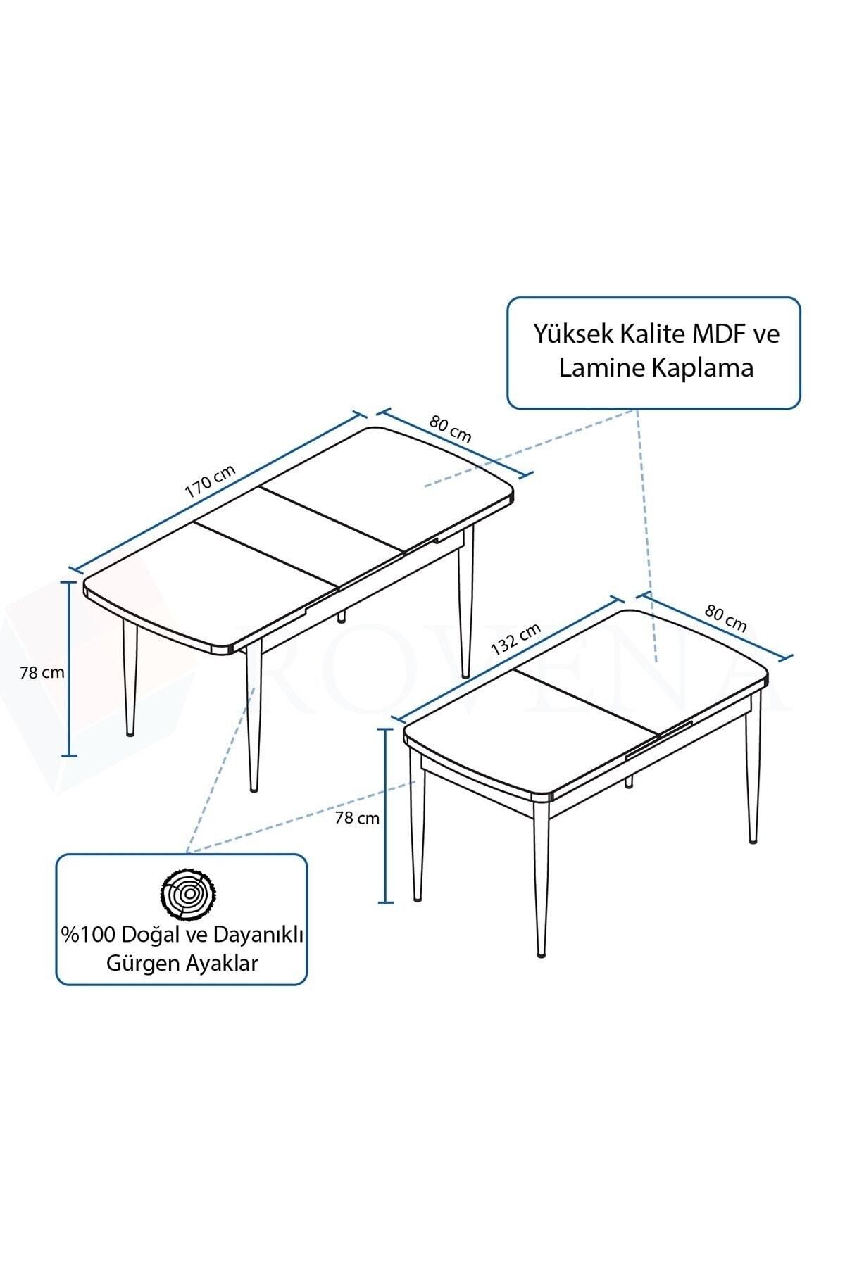 Molis Siyah Mermer Desen 80x132 Mdf Açılabilir Yemek Masası Takımı 6 Adet Sandalye-4