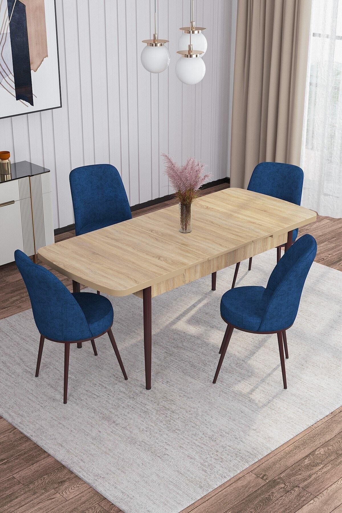 Tora Meşe Desen 80x132 Mdf Açılabilir Yemek Masası Takımı 4 Adet Sandalye-1