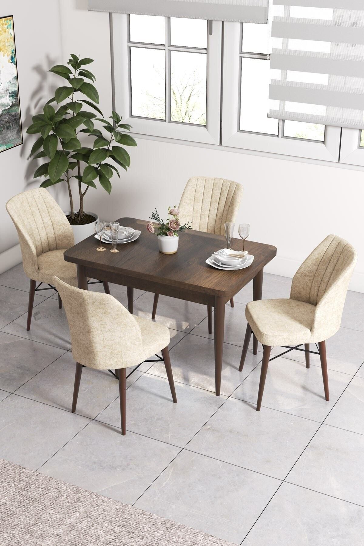 Paula Barok Desen 70x110 Sabit Yemek Odası Takımı 4 Sandalye