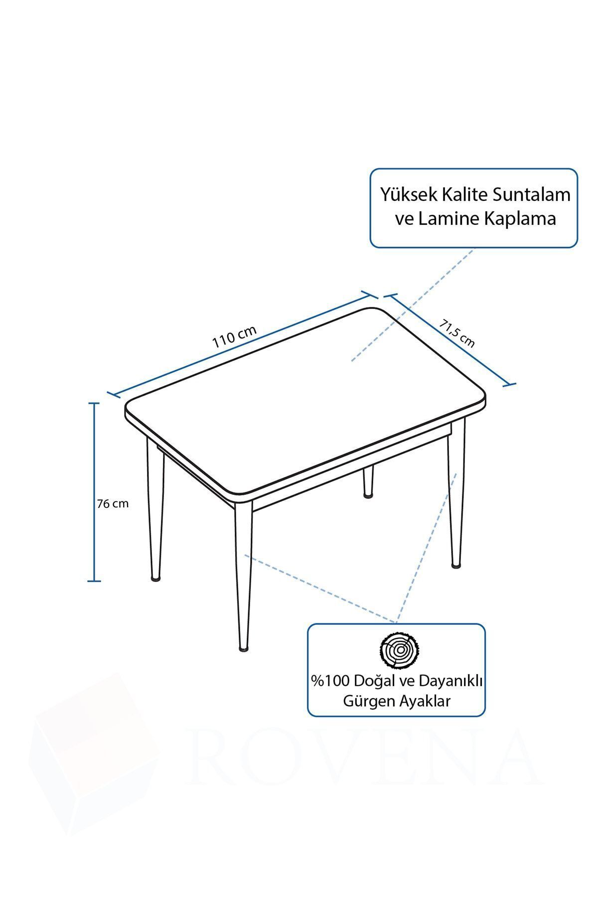 Rima Beyaz Mermer Desen 70x110 Mdf Sabit Mutfak Masası Takımı 4 Adet Sandalye-2