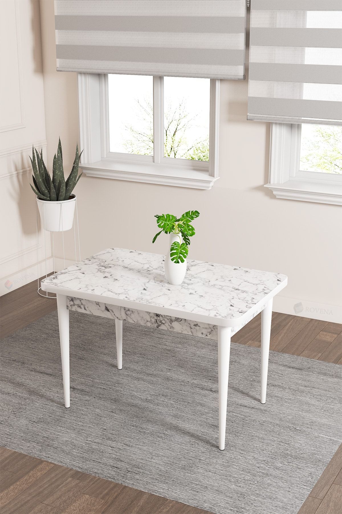 Rima Beyaz Mermer Desen 70x110 Mdf Sabit Mutfak Masası Takımı 4 Adet Sandalye-1