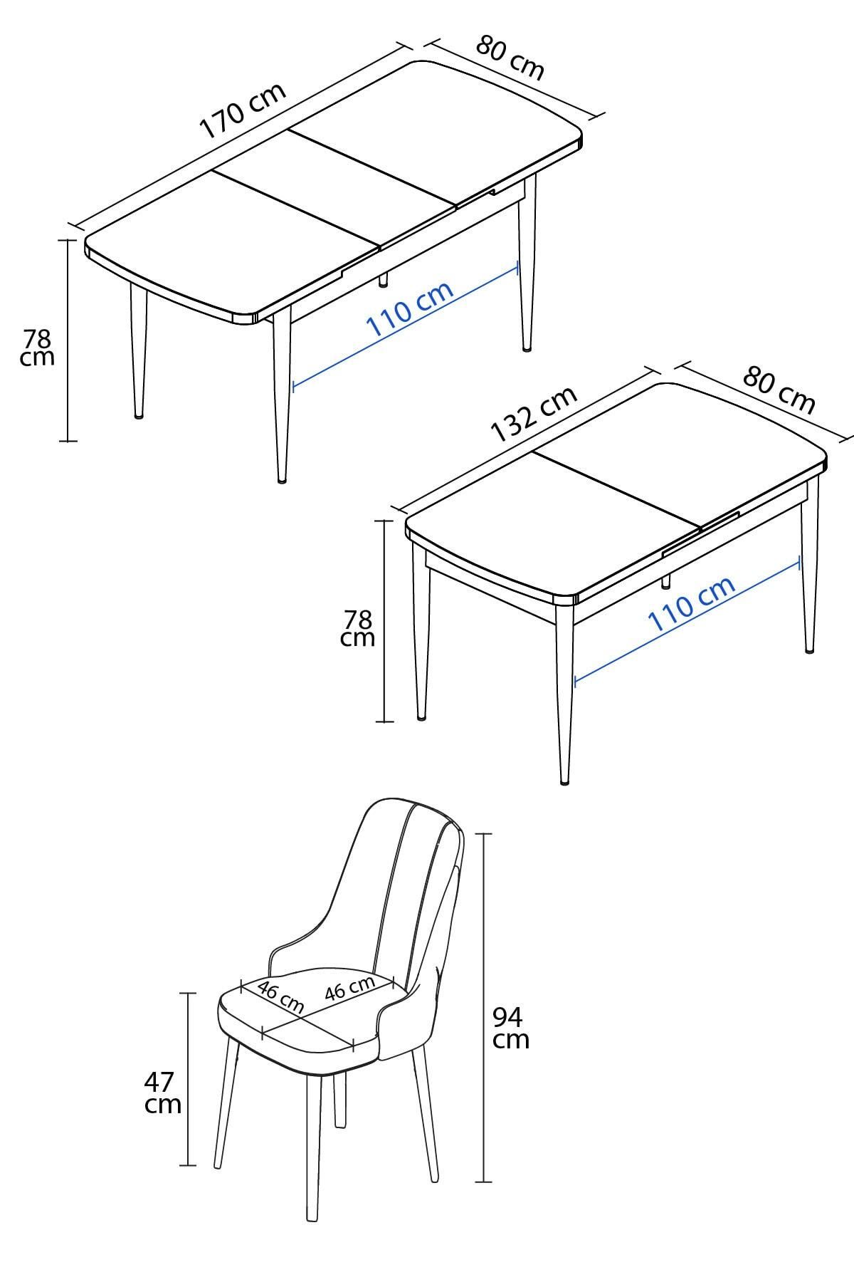 Mabel Beyaz Mermer Desen 80x132 Açılabilir Mdf Mutfak Masası Takımı 4 Adet Sandalye-4